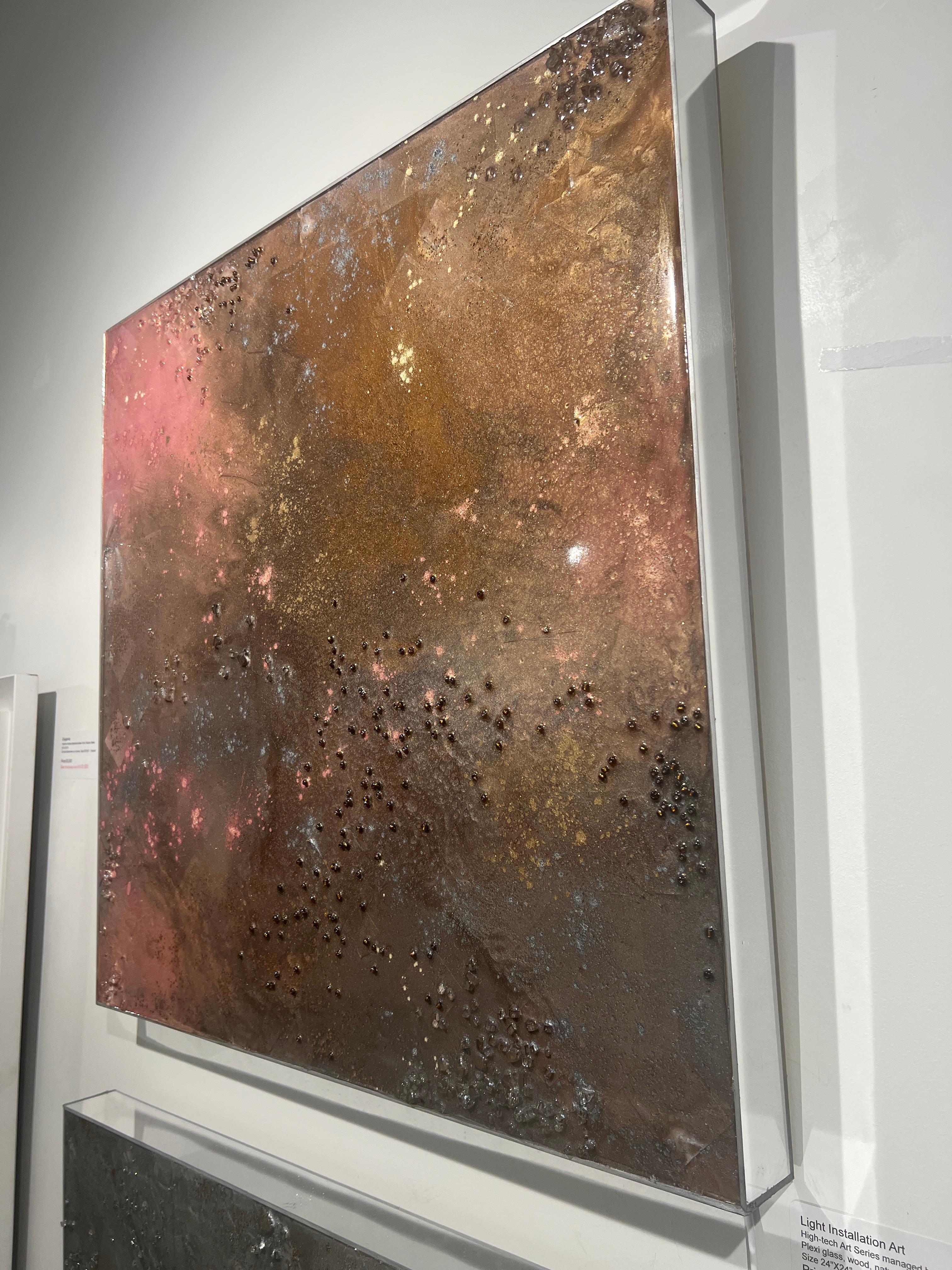 Code L-13.  LED Installation Hi-tech Modern Geometric Abstract Brown Silver Dust - Abstract Geometric Mixed Media Art by Oksana Tanasiv