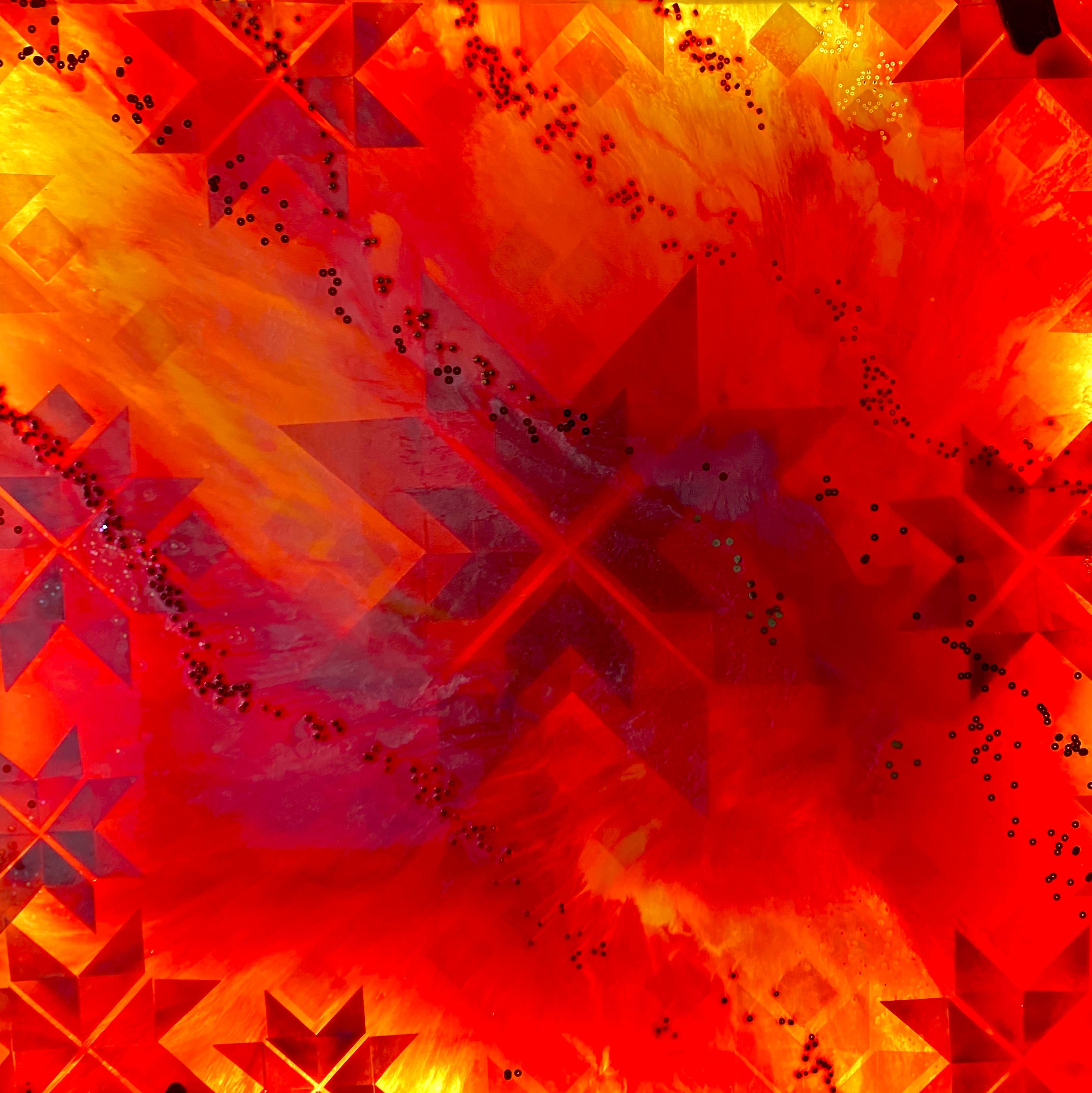 Code LI-M1. LED Installation Hi-tech Modern Geometric Abstract Art Red Epoxy 2