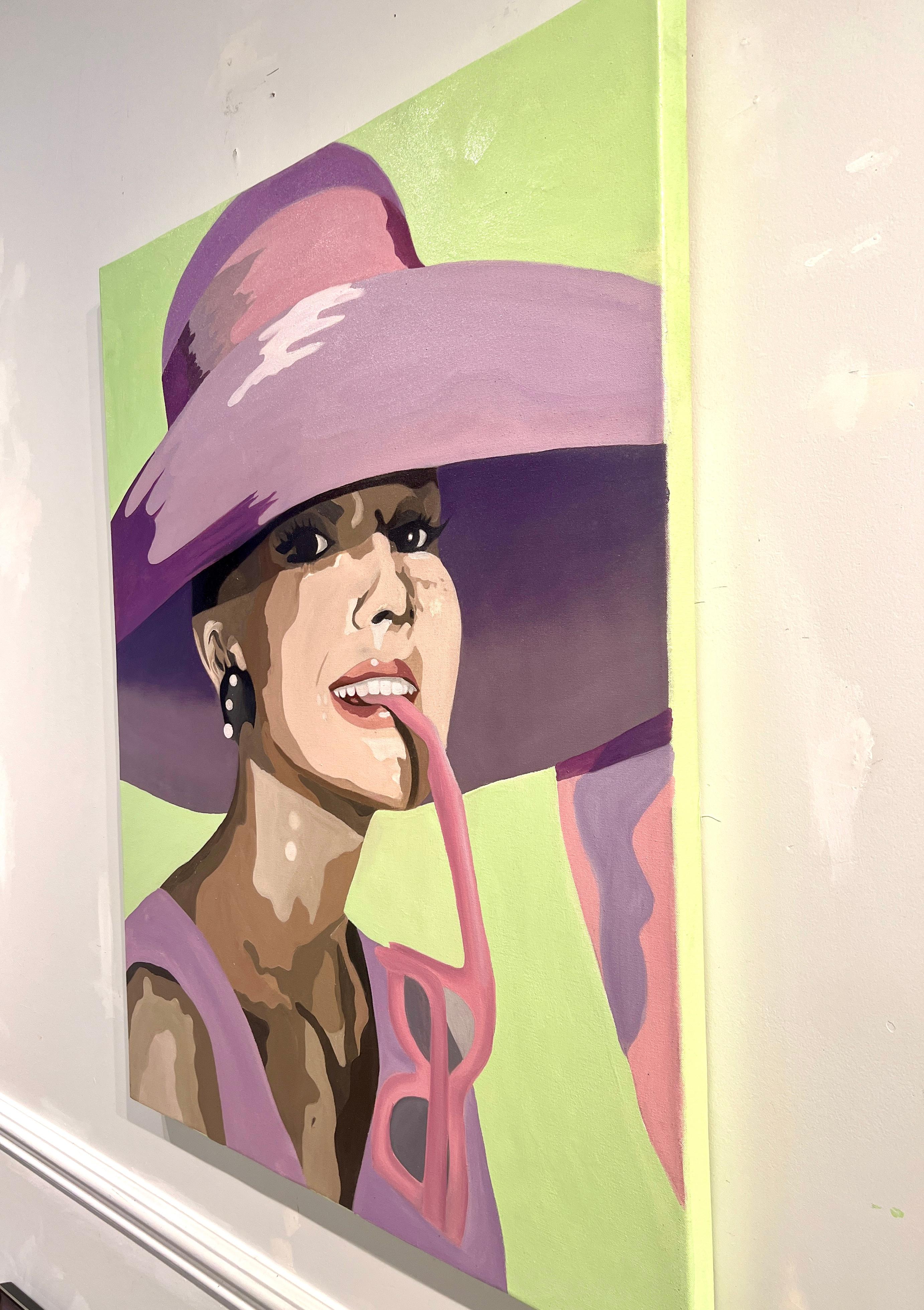 Audrey 6. Celebrity lavender lime pop-art portrait of iconic Audrey Hepburn - Pop Art Art by Oksana Tanasiv