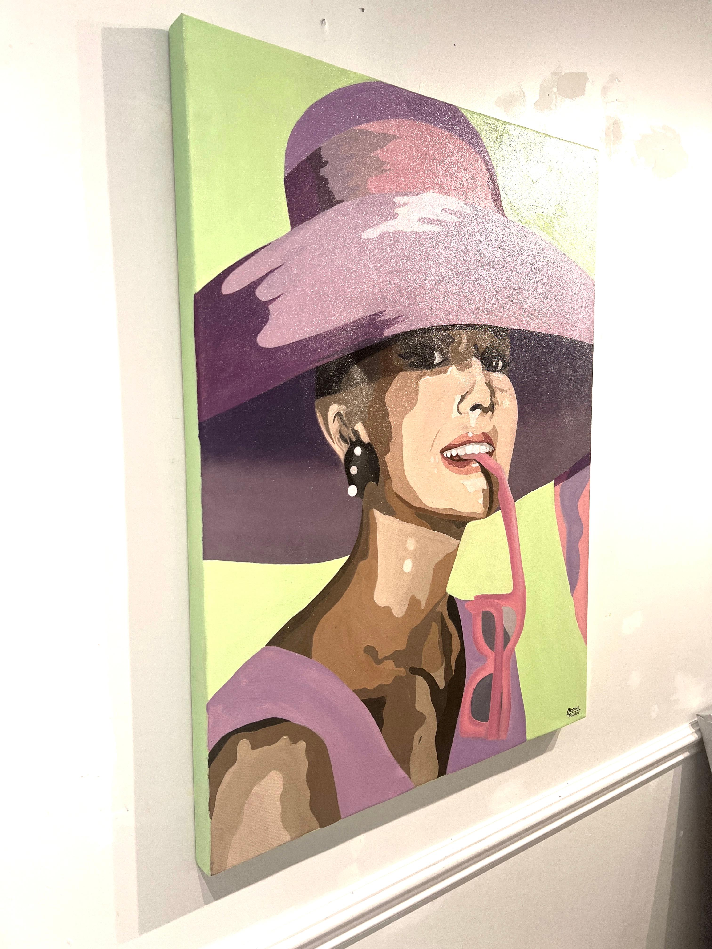 Audrey 6. Celebrity Lavendel-Kachel- Pop-Art-Porträt der Ikone Audrey Hepburn im Angebot 2