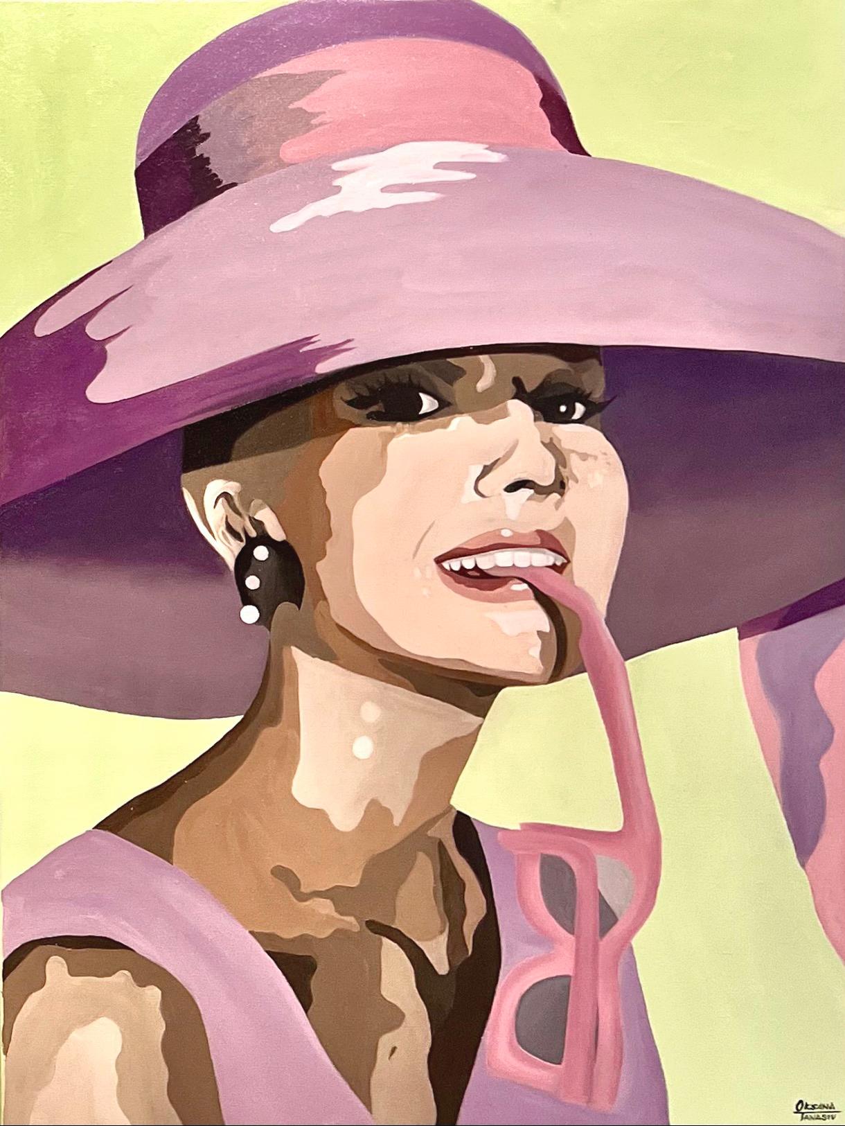 Audrey 6. Celebrity lavender lime pop-art portrait of iconic Audrey Hepburn