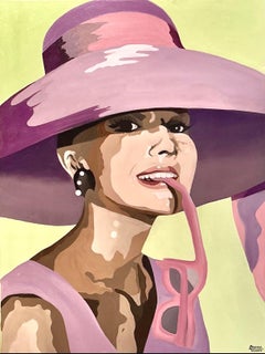 Audrey 6. Celebrity Lavendel-Kachel- Pop-Art-Porträt der Ikone Audrey Hepburn