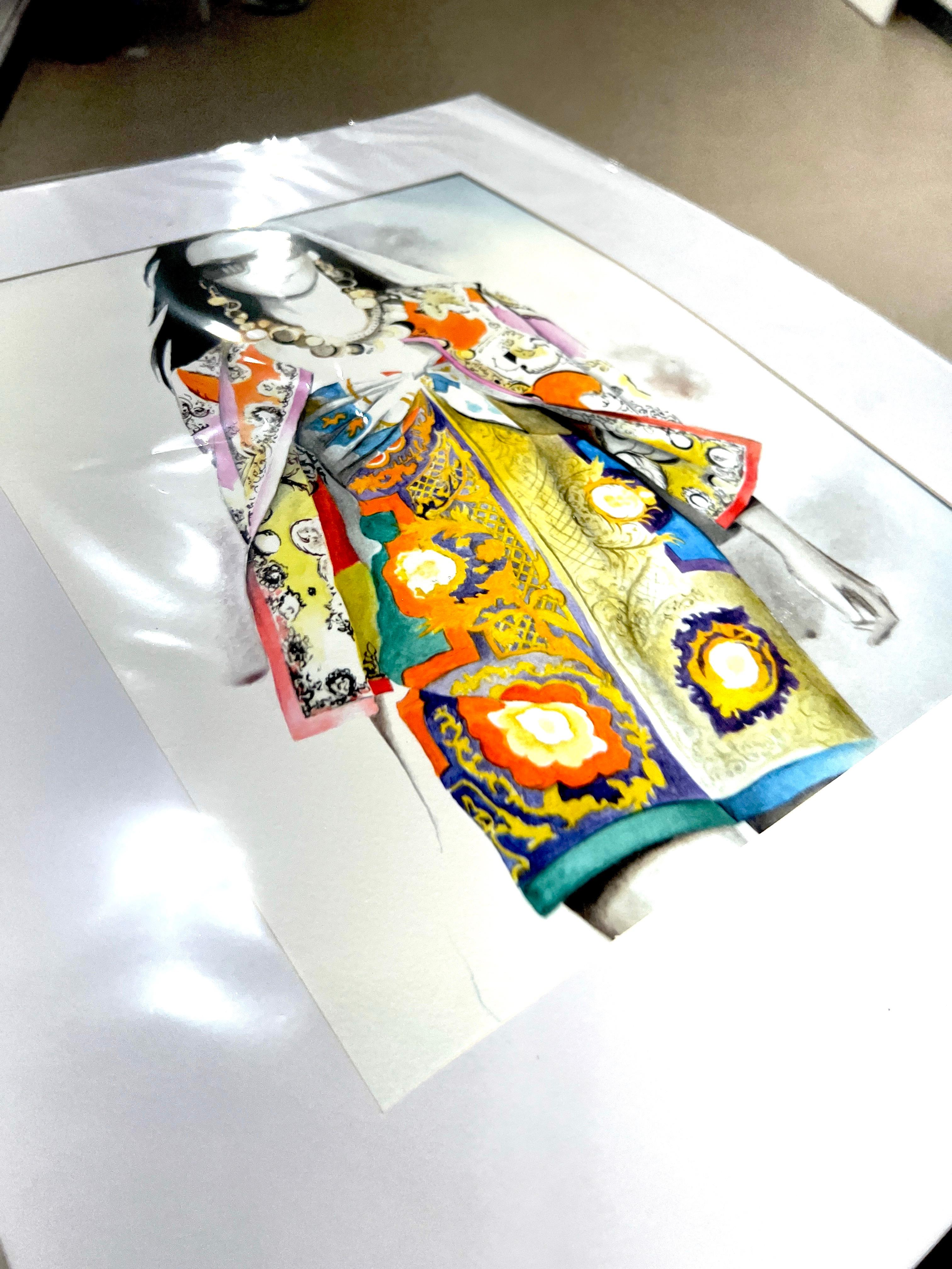 Dolce&Gabanna Ilustración de Moda Acuarela Original Figurativa Modelo de Pasarela - Art Realista de Oksana Tanasiv
