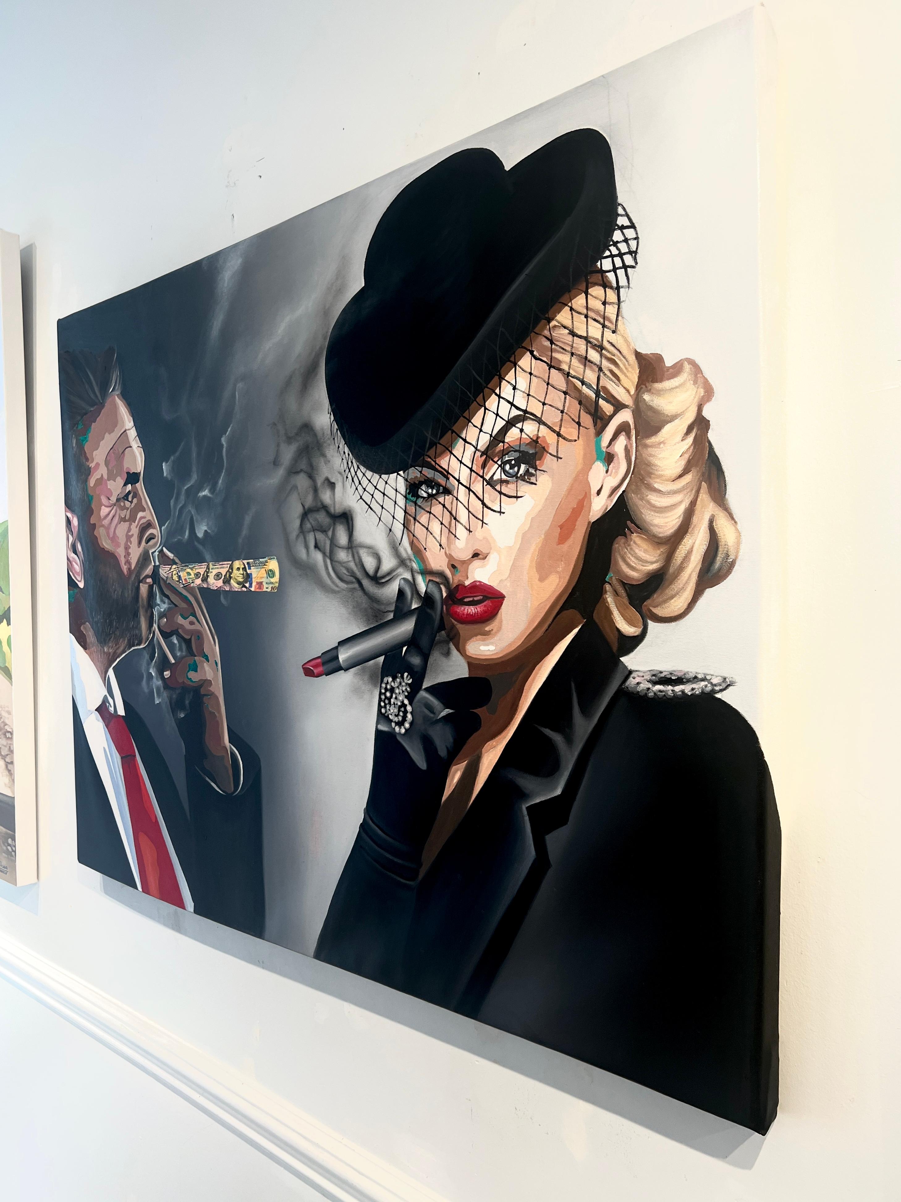 Cigarro de un dólar. Dólar Arte Pintura al Óleo Pensamientos Conceptuales Provocador Figurativo - Figurative Painting Negro de Oksana Tanasiv