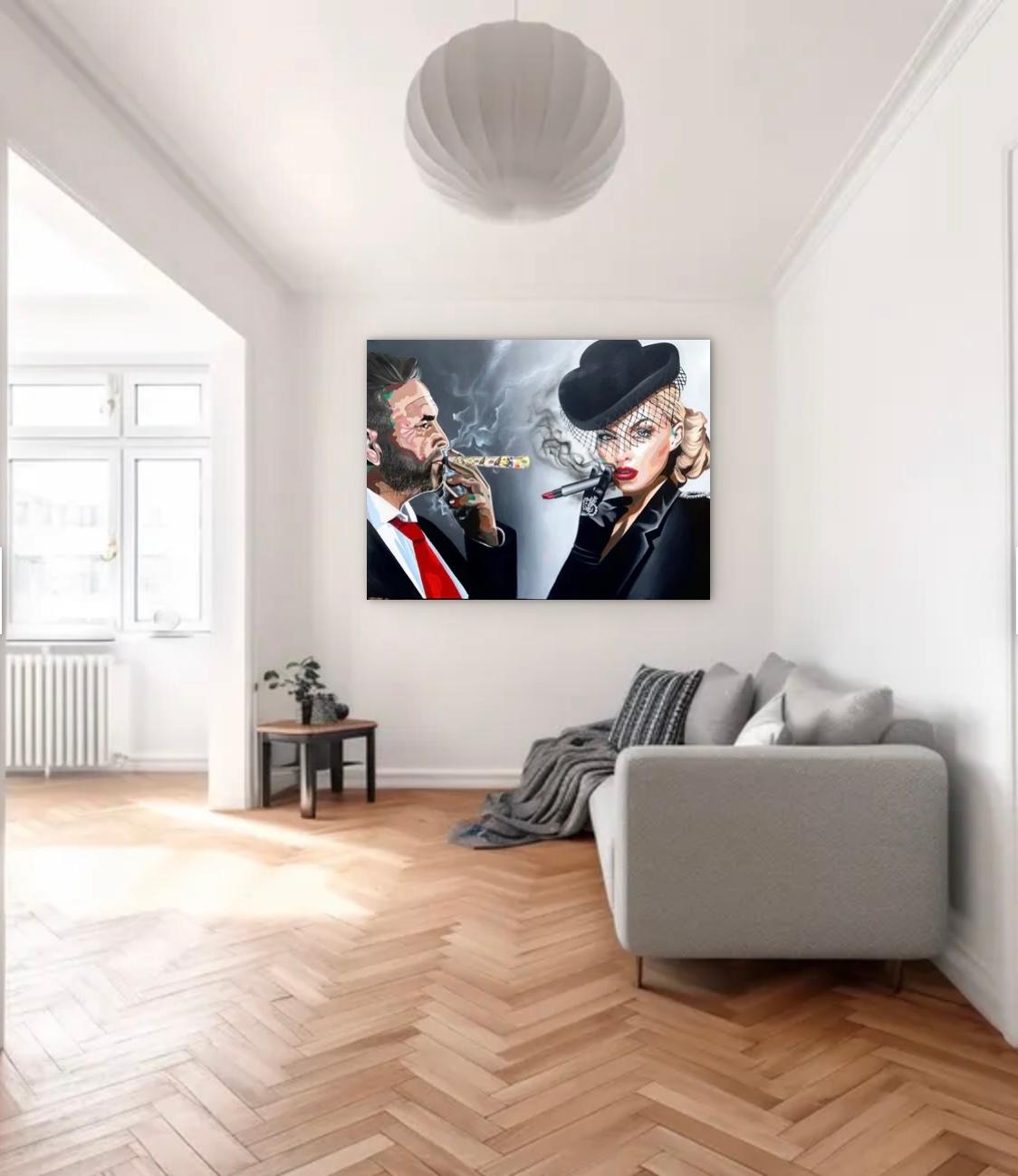 Cigarro de un dólar. Dólar Arte Pintura al Óleo Pensamientos Conceptuales Provocador Figurativo en venta 2