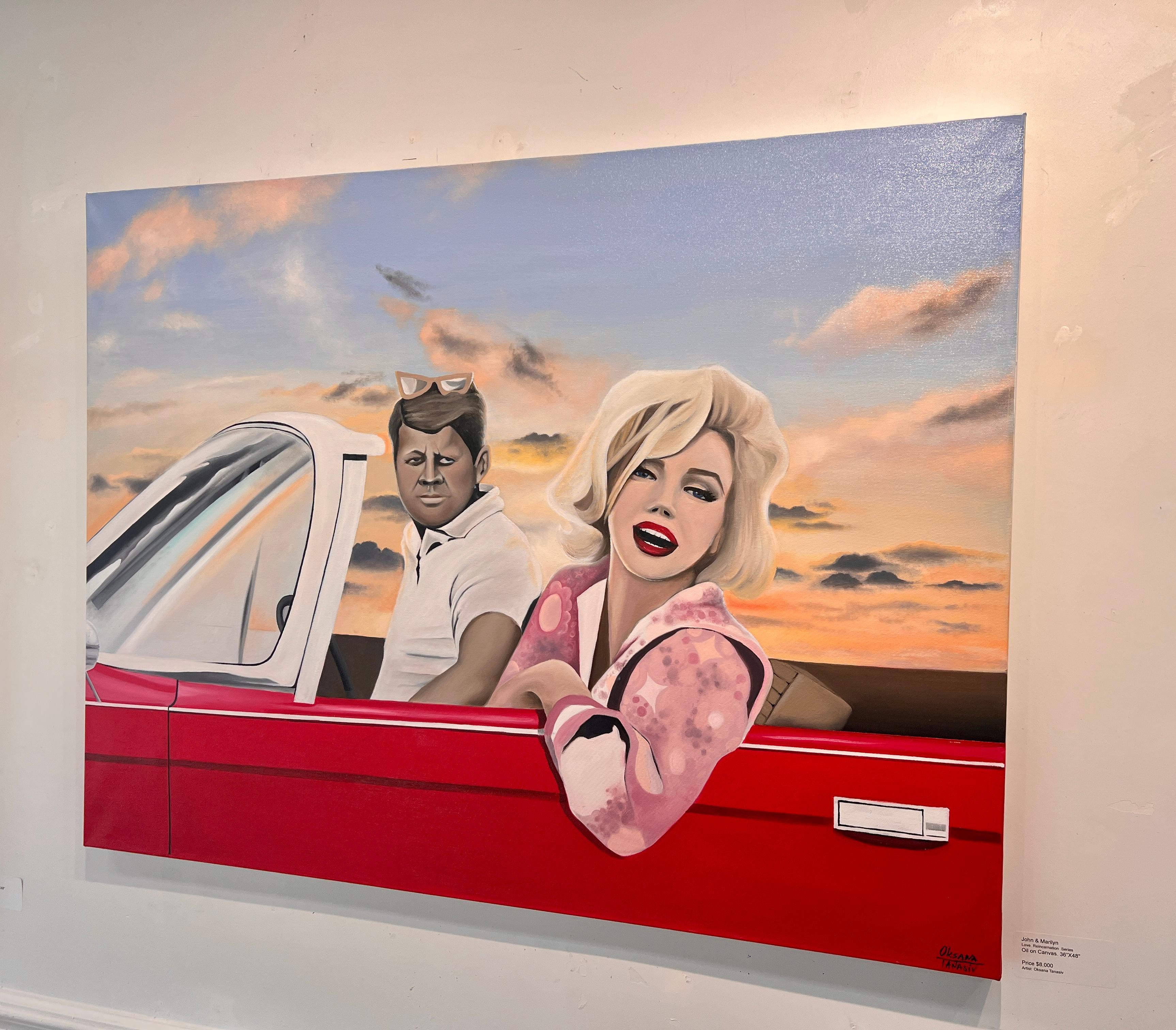 John Kennedy y Marilyn Monroe. Amor Pareja Pop-art figurativo famosos arte - Painting de Oksana Tanasiv