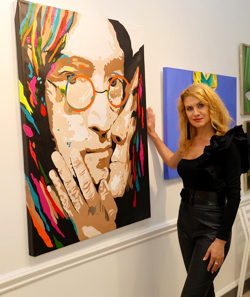 John Lennon& Yoko Ono Celebrities Portraits Pop Art - Painting by Oksana Tanasiv
