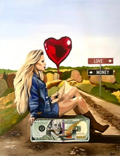 Love or Money? Dollar Art Oil Painting Conceptual Thoughts Provocative