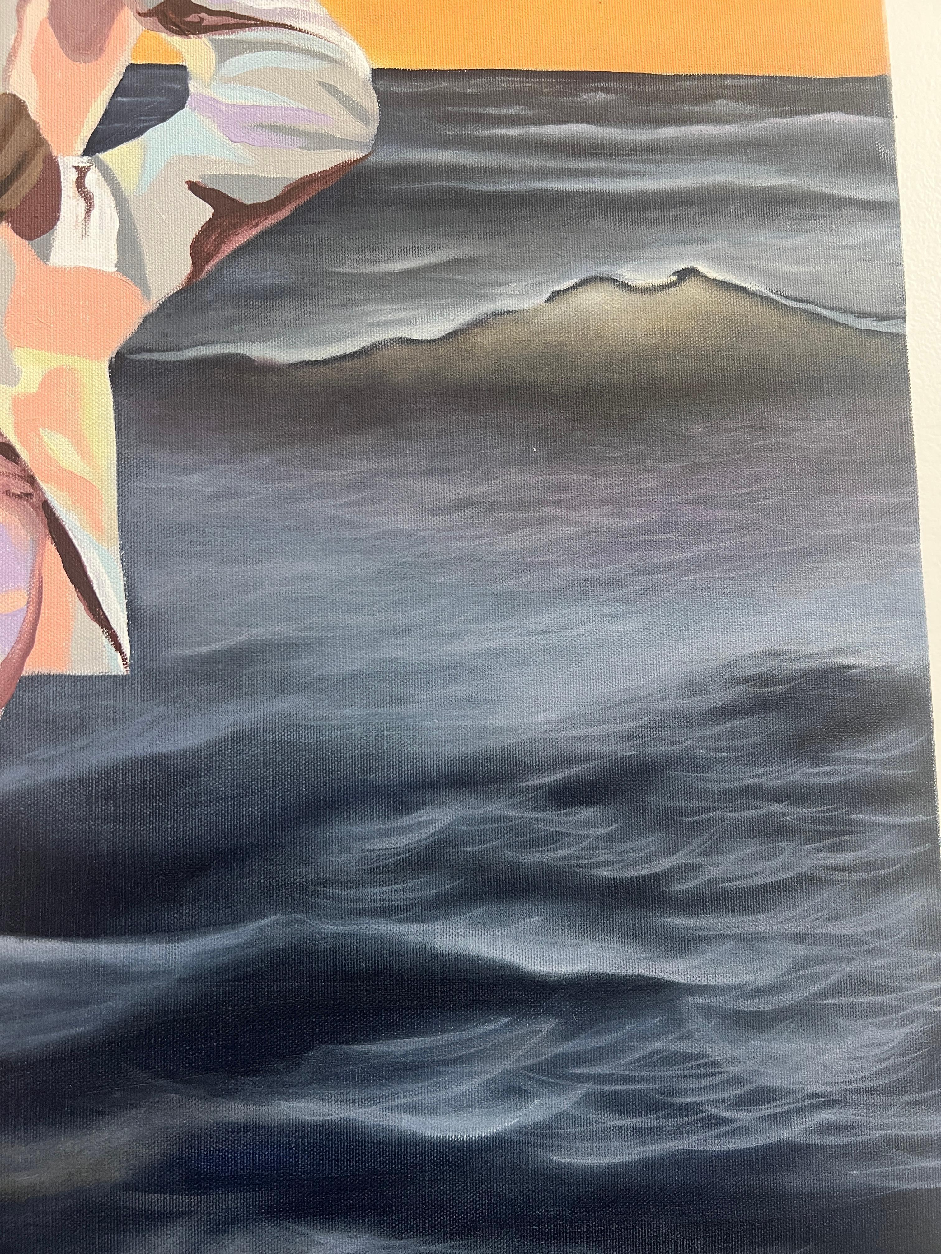 Le bateau de l'argent. Dollar Art Peinture à l'huile Pensées conceptuelles Provocateur Paysage marin en vente 1
