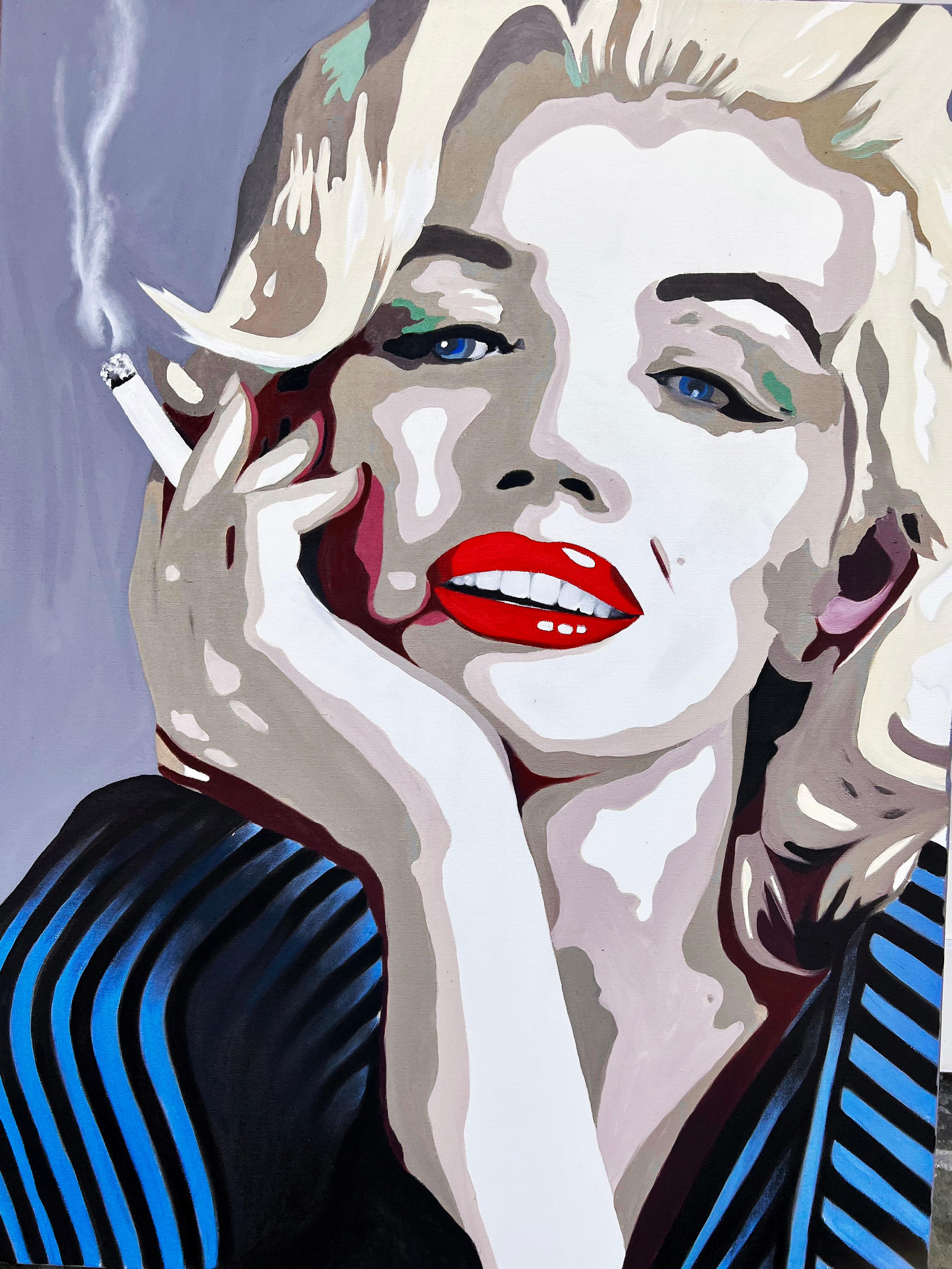 Monroe 7. Celebrity blue pop-art portrait of iconic Marylin Monroe