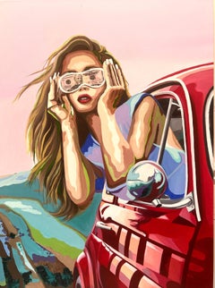 Gafas de sol. Dólar Arte Pintura al Óleo Conceptual Pensamientos Provocadores Coche Rojo