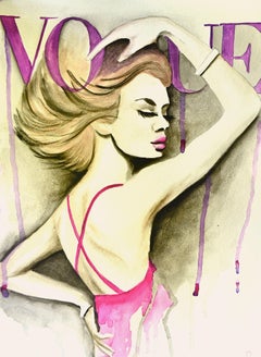 VOGUE Original Watercolor Fashion Illustration Pink Black
