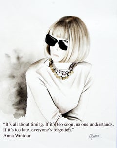 Anna Wintour Vogue Moda Illustrazione Glam Acquerello Geclee Citazione Arte