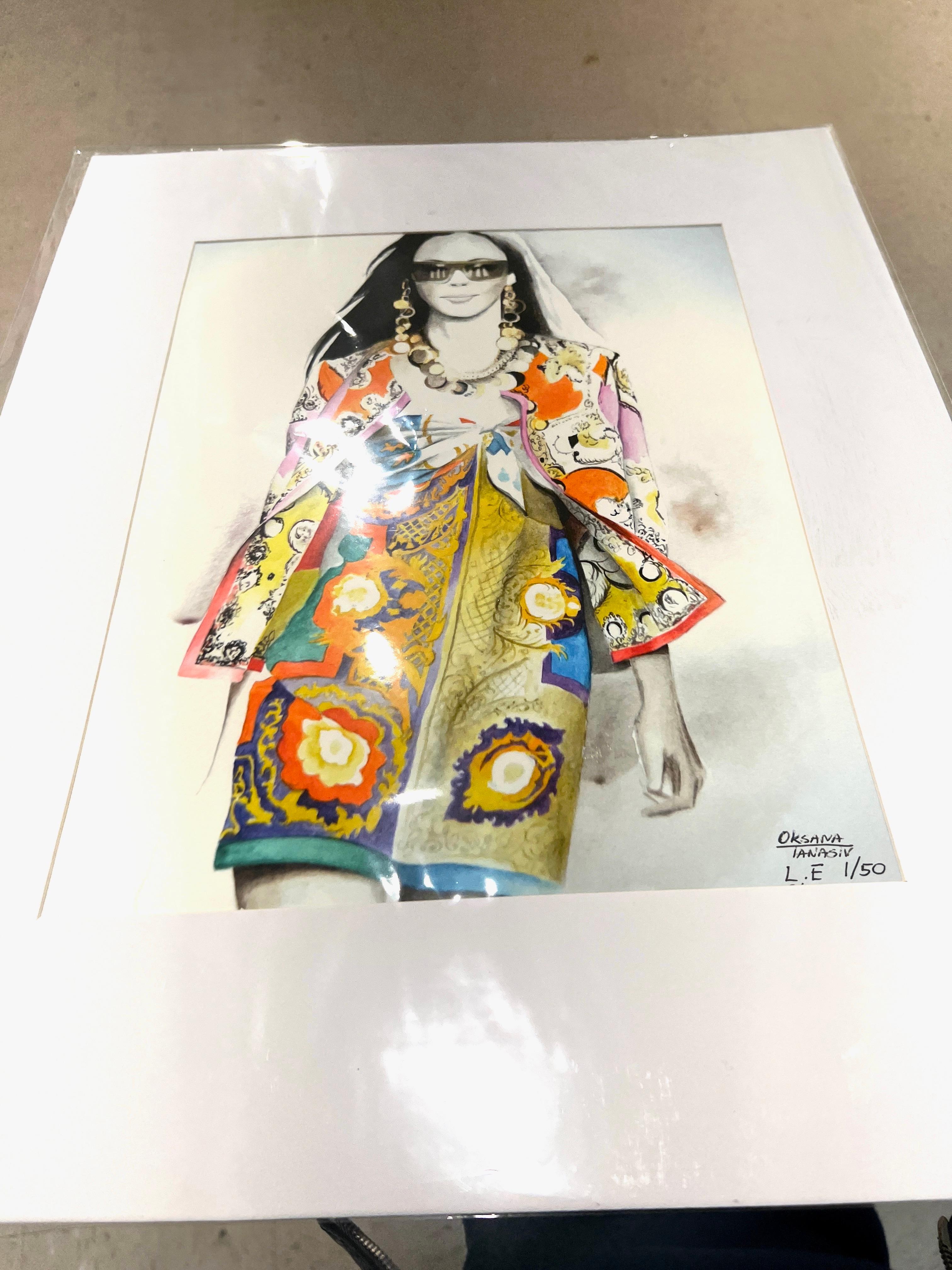 D&G Yellow Dress Fashion Illustration Figurative Watercolor Geclee Print For Sale 1