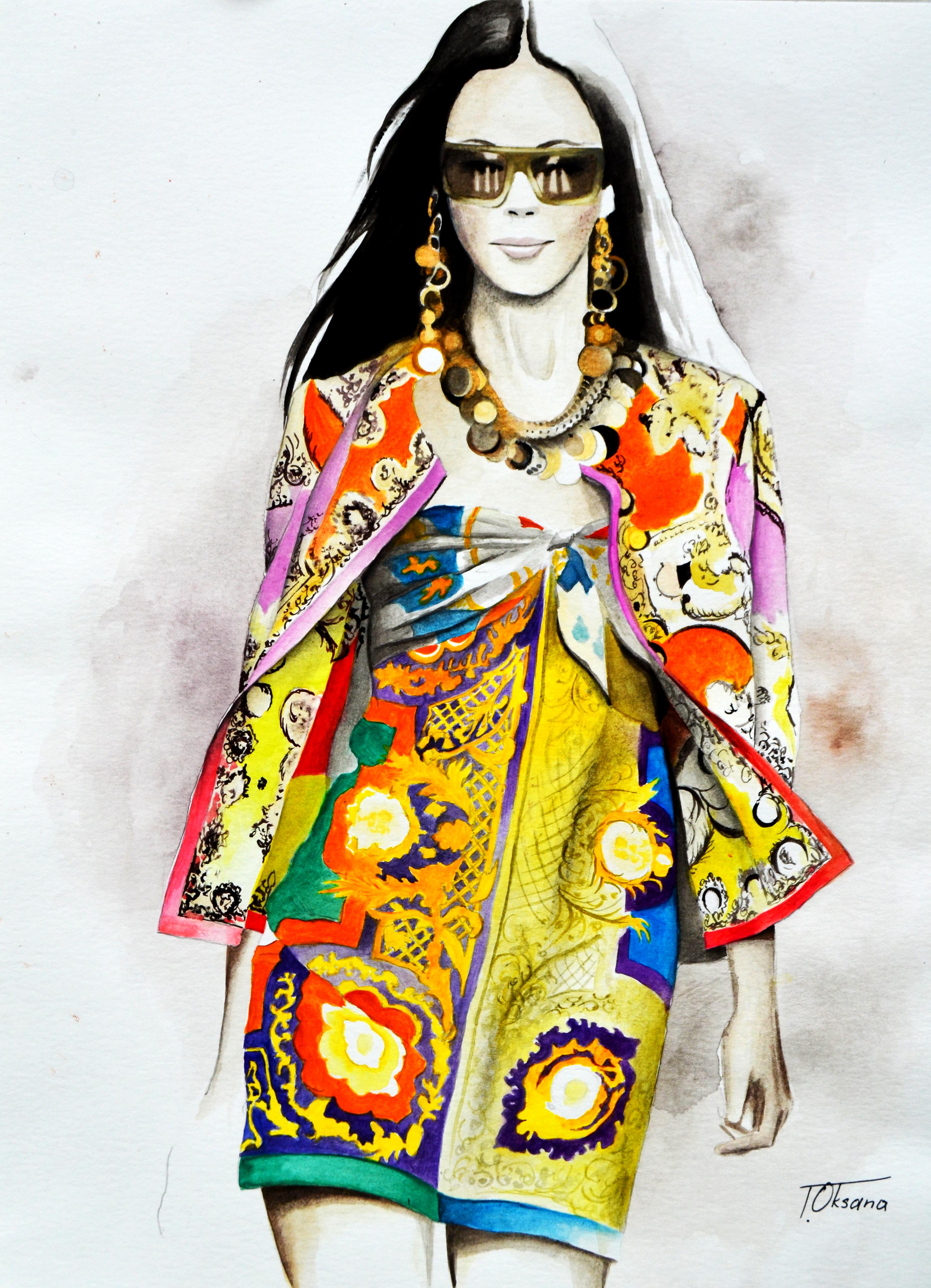 Oksana Tanasiv Figurative Print - D&G Yellow Dress Fashion Illustration Figurative Watercolor Geclee Print