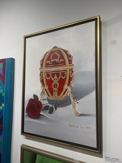 Faberge Rosebud Egg with Unique Swarovski Crystals Mosaic Oil Original Art
