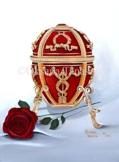 Faberge Rosebud Egg with Unique Swarovski Crystals Mosaic Oil Original Art