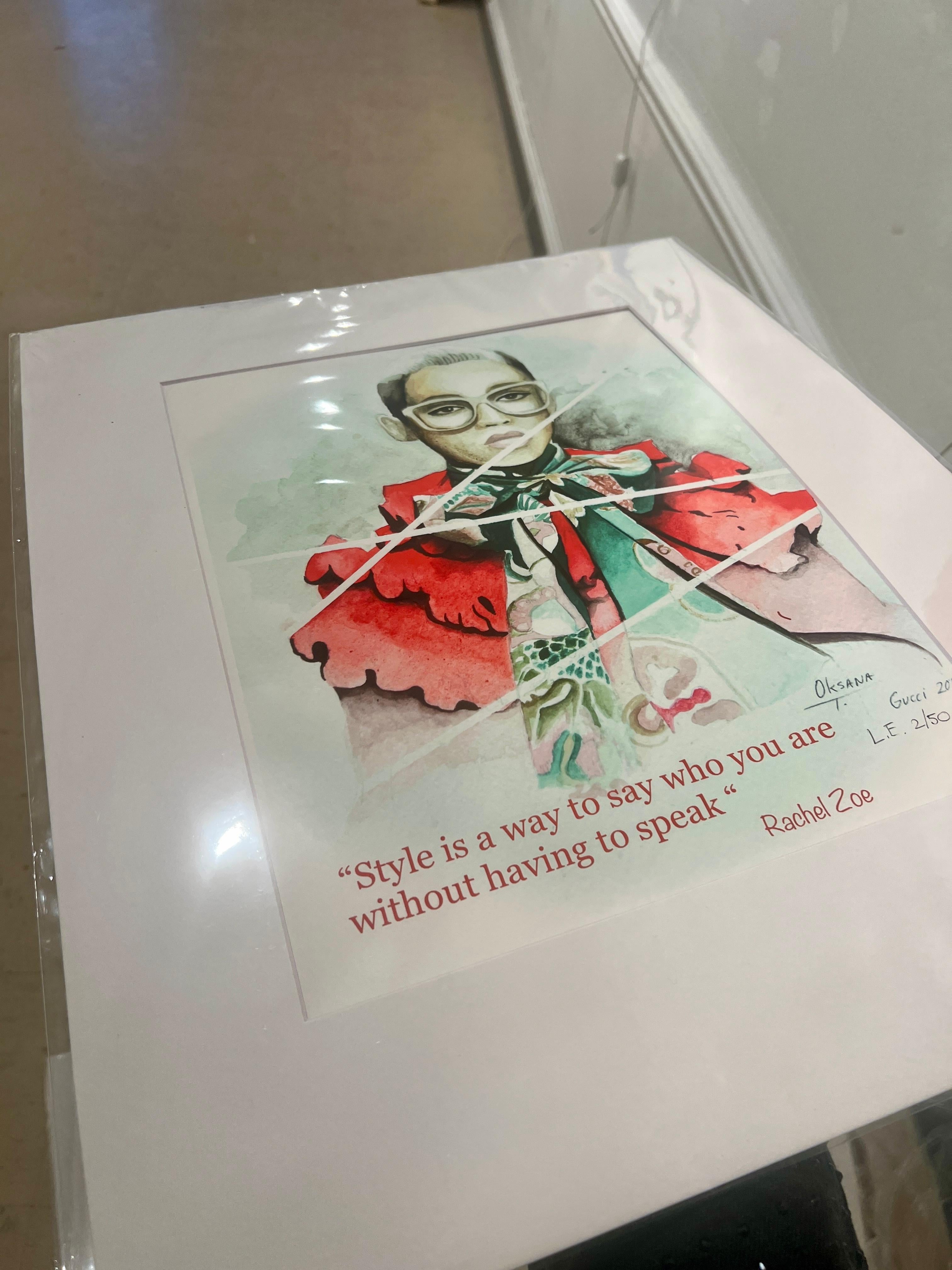 Gucci Moda Ilustración Glam Acuarela Geclee Rojo Verde - Print de Oksana Tanasiv
