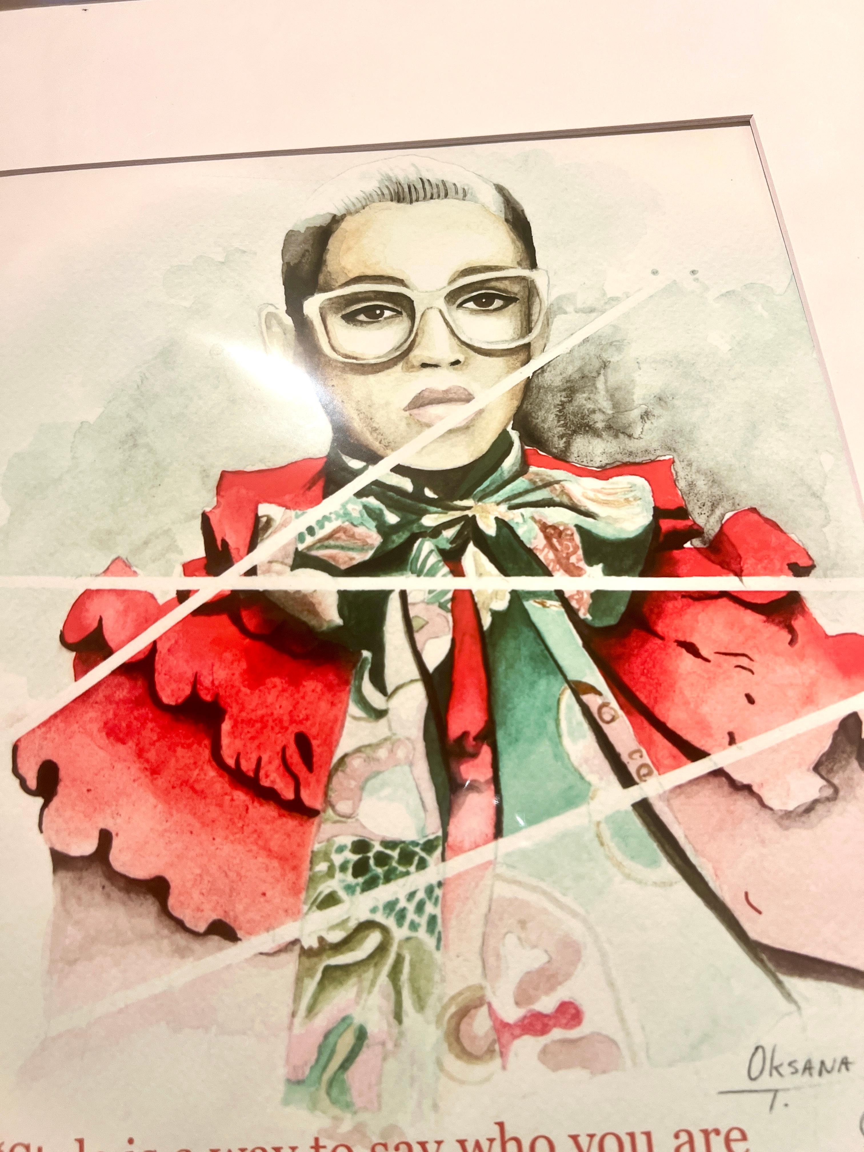 Gucci Moda Ilustración Glam Acuarela Geclee Rojo Verde - Print Realista de Oksana Tanasiv