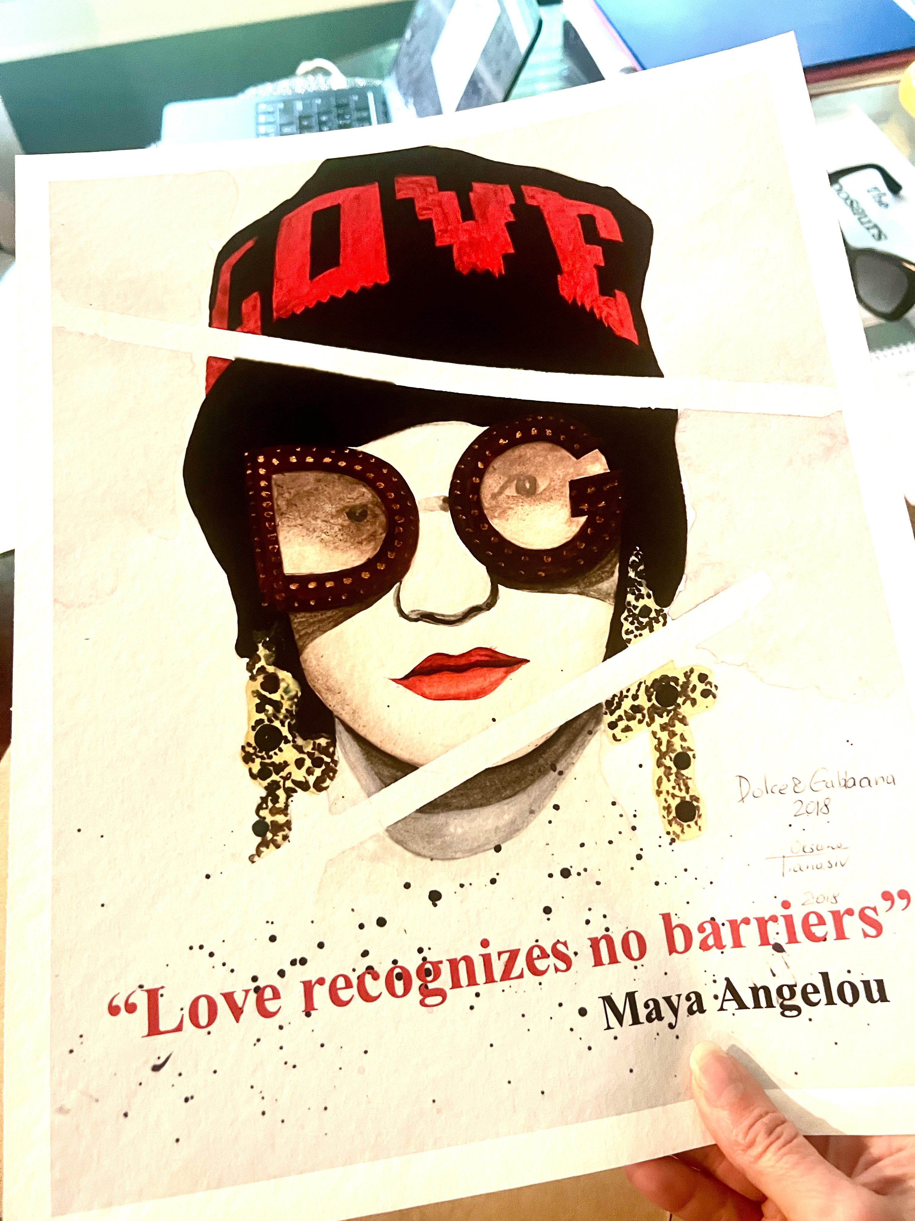 El Amor No Tiene Barreras Ilustración de Moda Acuarela Negro Rojo D&G Mujer Chica - Print Realista de Oksana Tanasiv