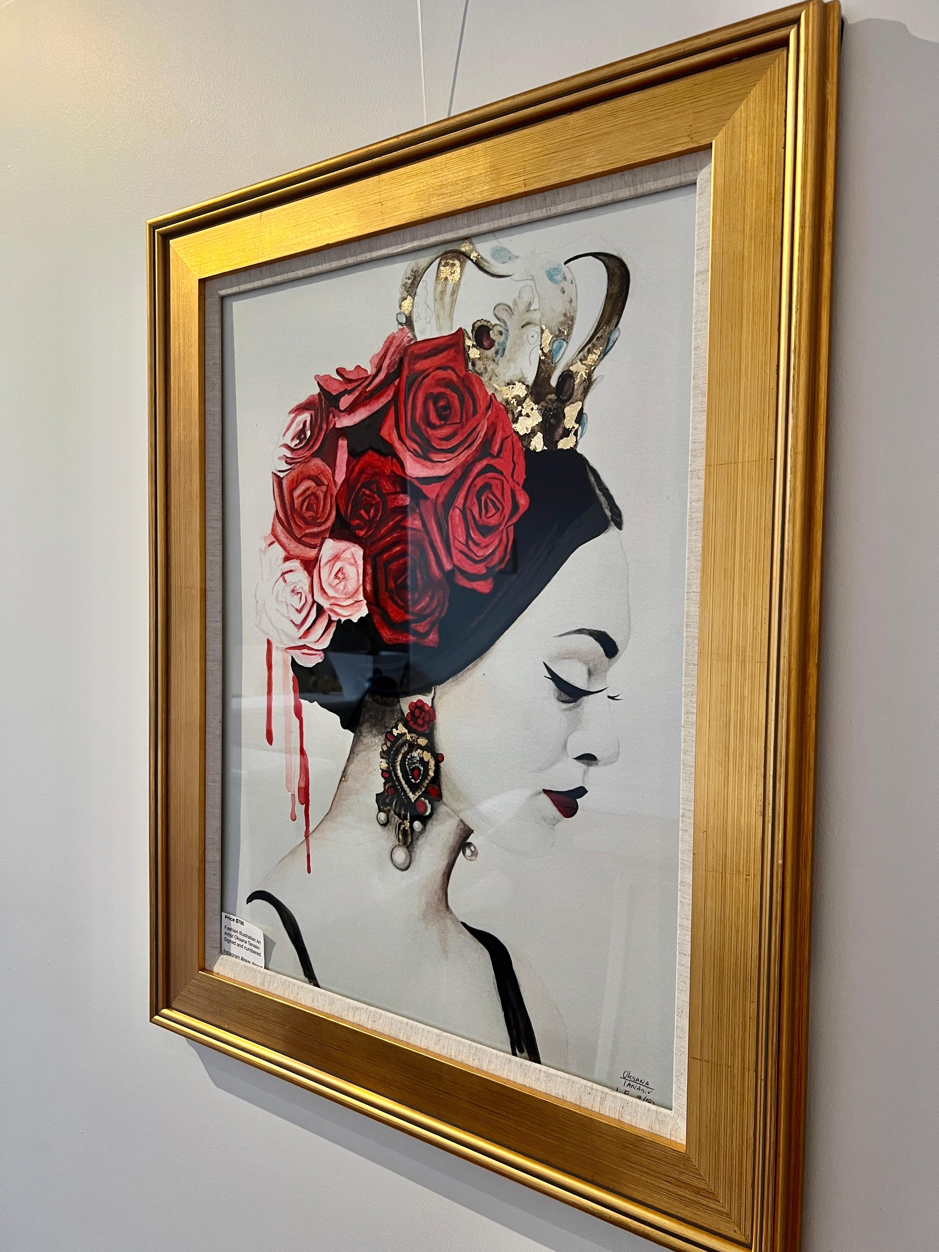 Limited Edition Geclee Print Edition of 50 on watercolor paper,  hand-embellished by watercolor, crown , earrring is hand-embellished by gold leaf.
The print is meticulously created using archival materials and cutting-edge print technology,