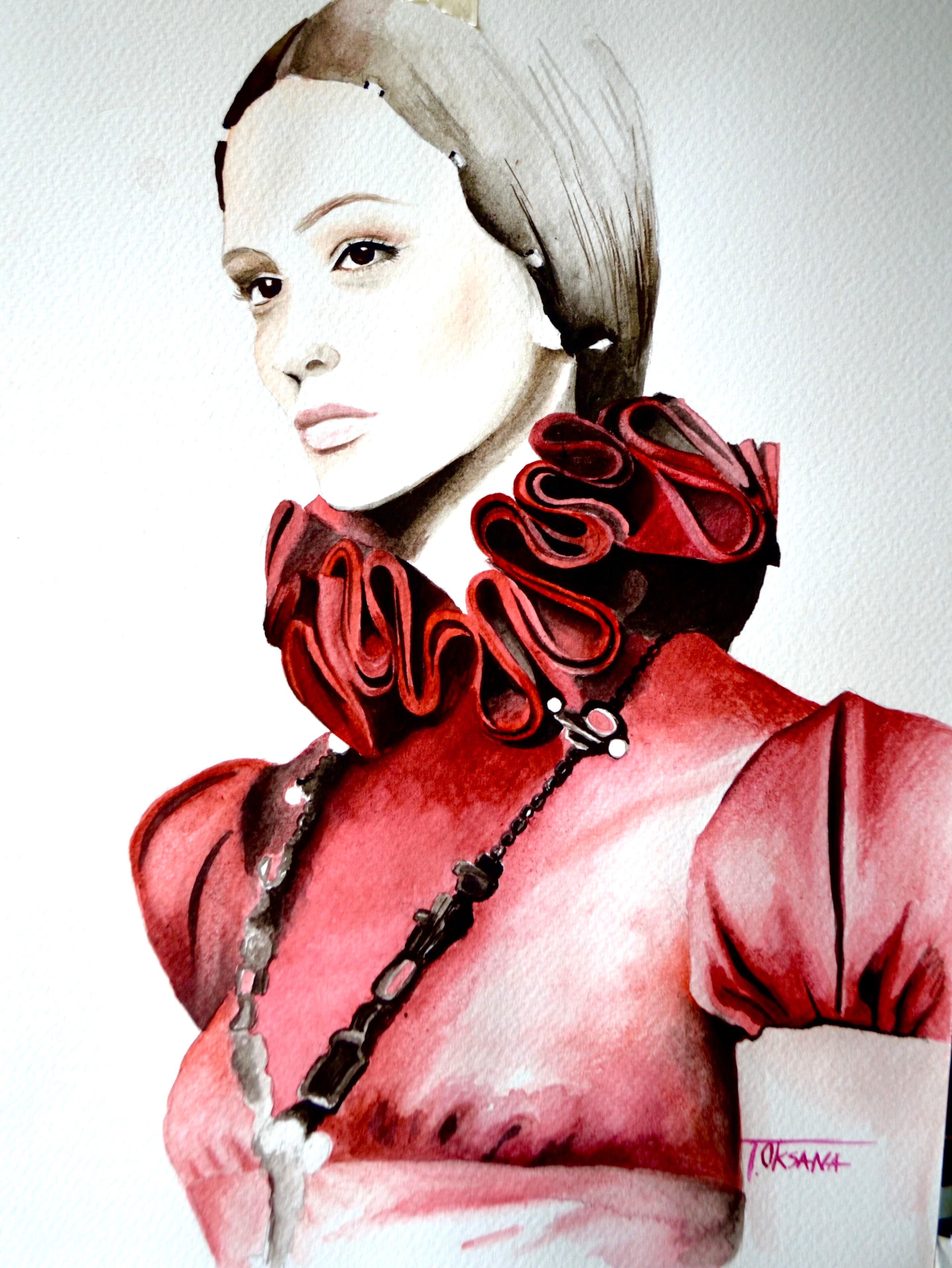 Valentino Couture Modeillustration Figurative Aquarell-Geclee-Druck
