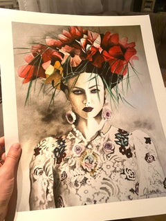 Wreath Ukrainian Watercolor Fashion Painting Illustration Drawing on Paper Red