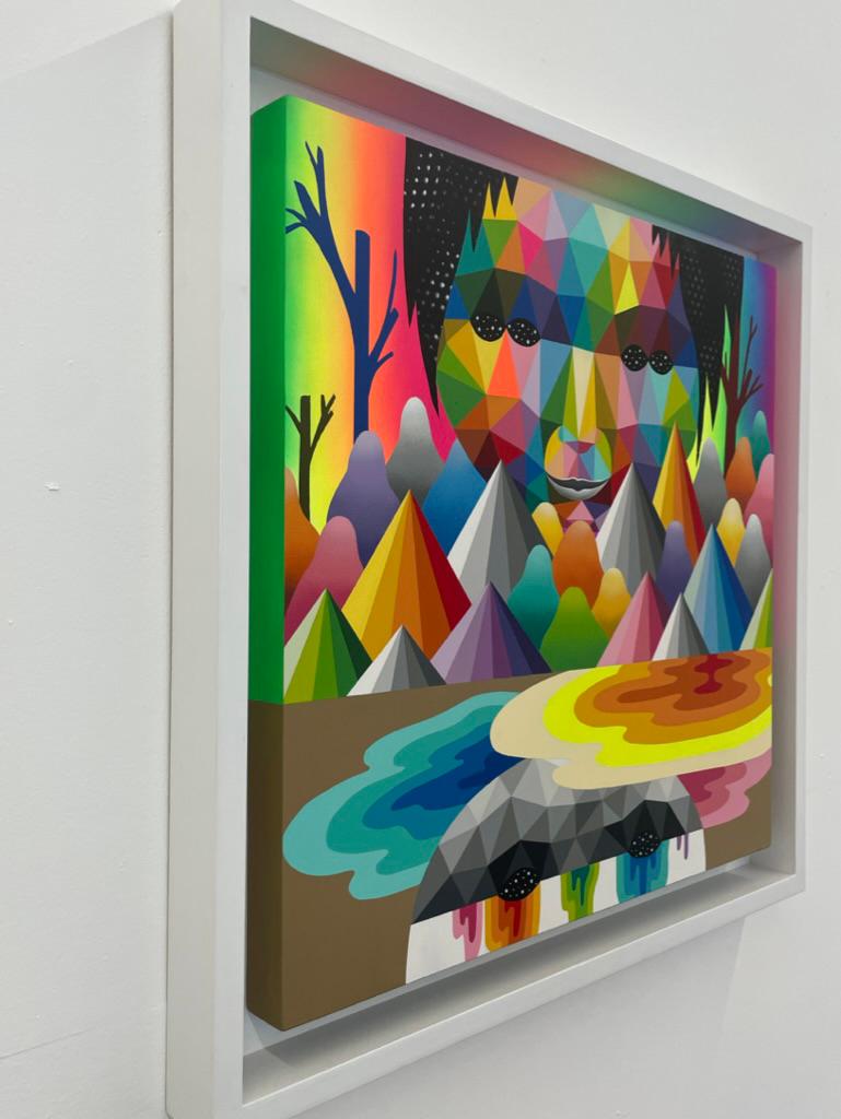 Artist: Okuda San Miguel
Title: Face III
Medium: Synthetic enamel on wood
Size: 27.6 x 27.6 inches (70 x 70 cm)
Year: 2020
Notes: Hand Signed. Custom Framed. Original COA Included.

Okuda's distinctive style, characterized by vibrant geometric