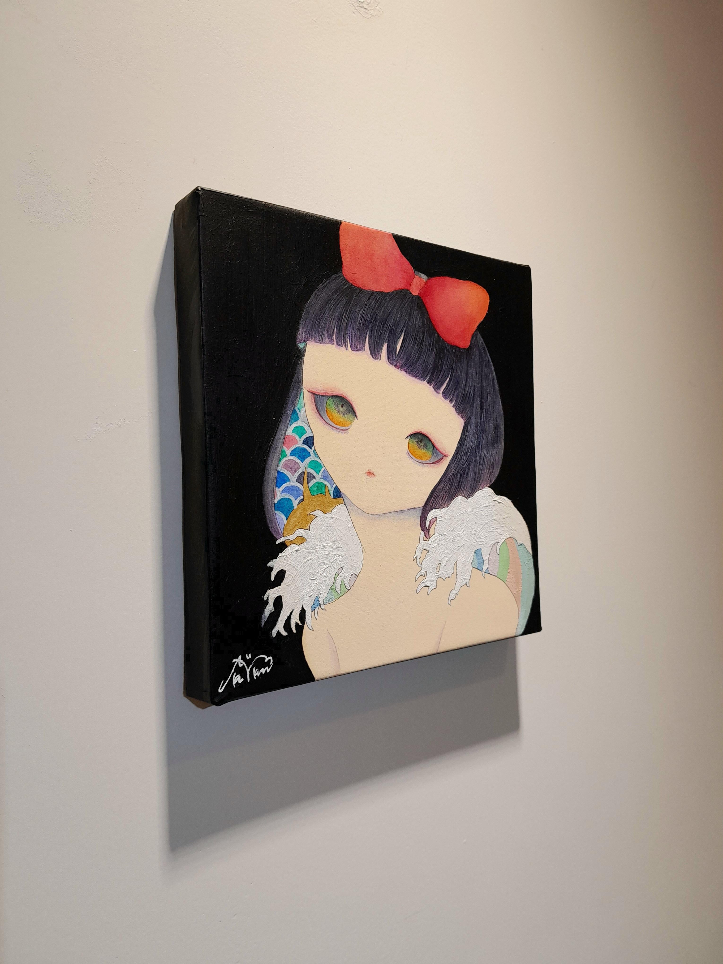 La vague et la fille  - Contemporain Painting par Okumura Aka 