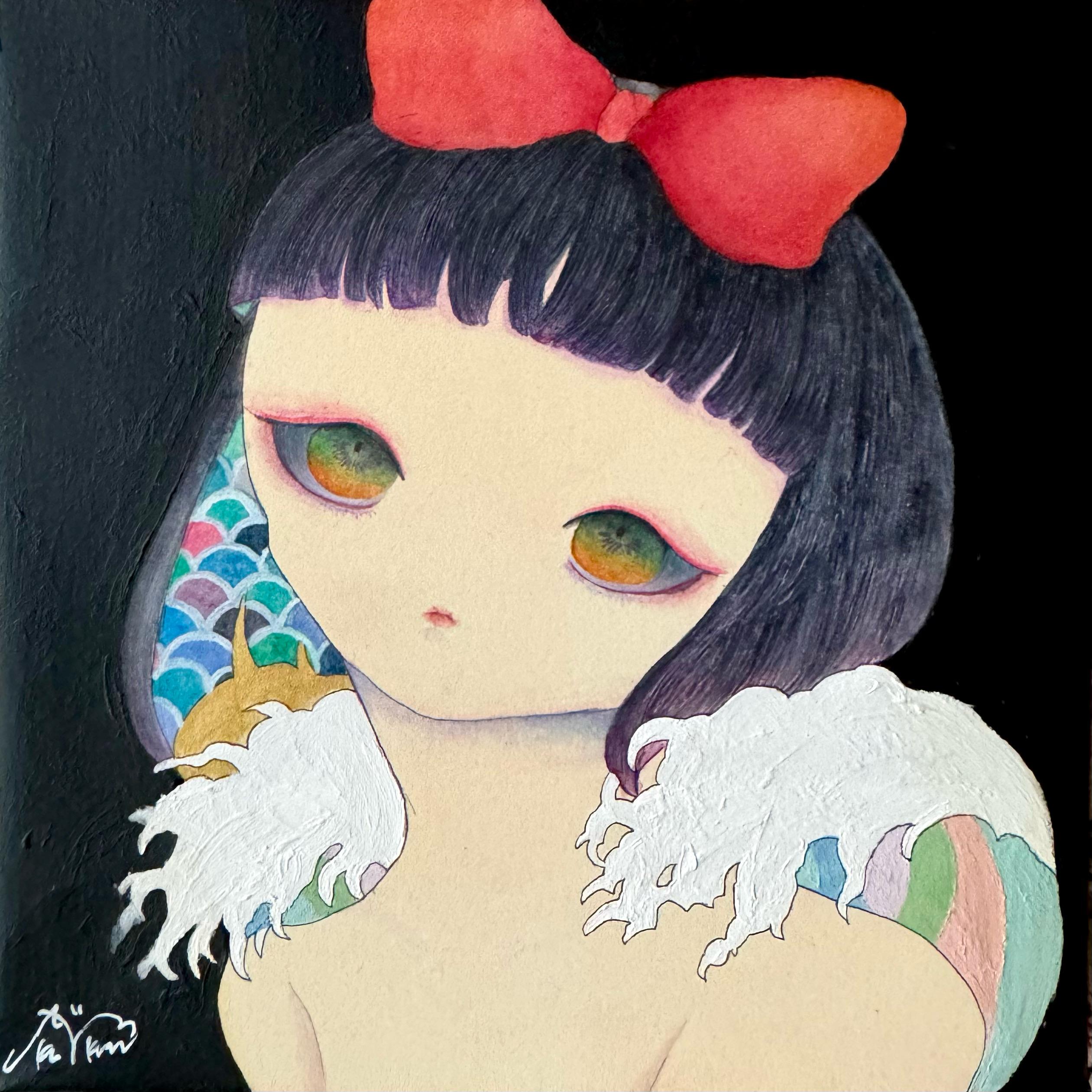 Figurative Painting Okumura Aka  - La vague et la fille 