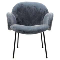 Ola Armchair with Armrest in Vip Blue Upholstery & Black Nickel Legs by Saba