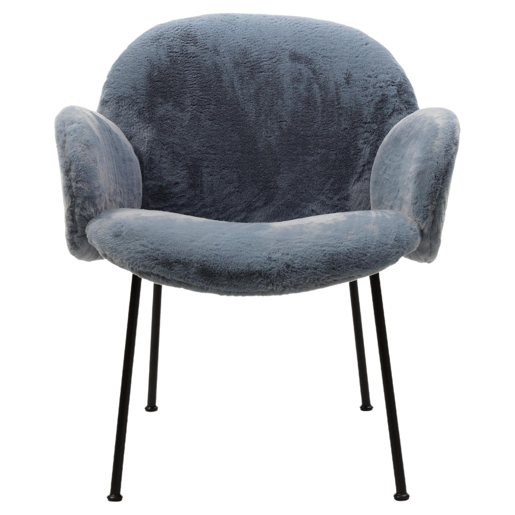 Ola Armchair with Armrest in Vip Blue Upholstery & Grey Legs by Saba For Sale