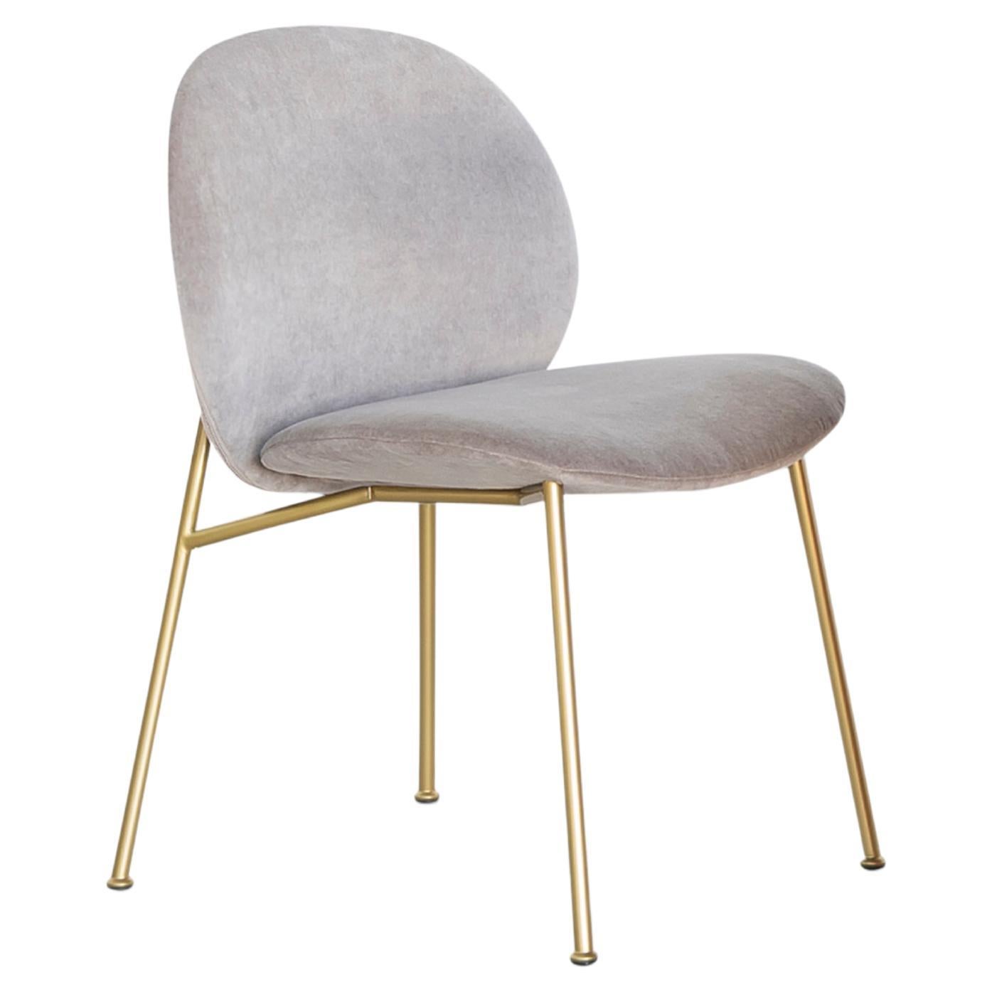 Ola Chair in Violet 19 Beige Upholstery with Satin Brass Legs by Saba For Sale