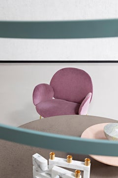 Ola Chair with Armrest in Violet 19 Pink Upholstery & Satin Brass Legs by Saba
