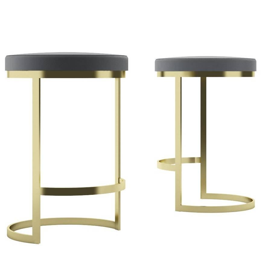 Ola Counter Stool Luxury Modern Style in Steel and Leather For Sale