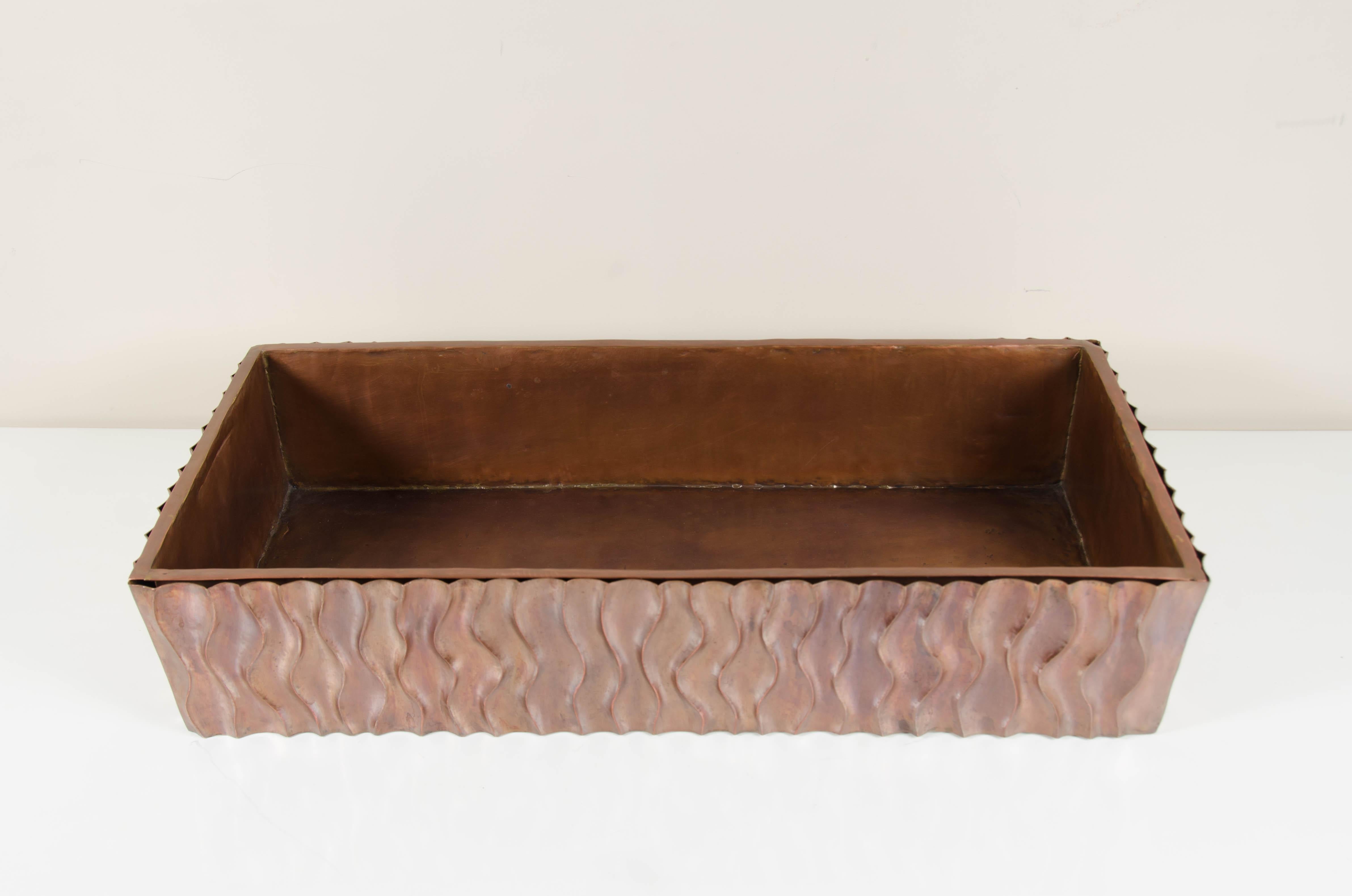 Contemporary Ola Design Planter with Liner, Antique Copper by Robert Kuo, Limited Edition For Sale