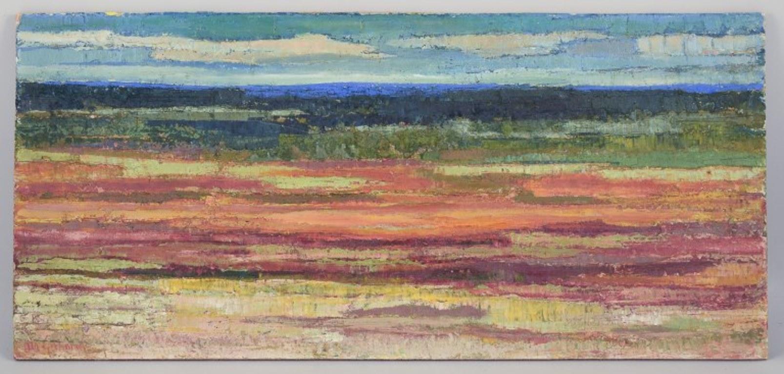 Les produits d'occasion sont exonérés de droits d'importation pour les clients américains. 
Par conséquent, aucun droit d'importation ne s'appliquera à votre achat.

Ola Gerhardt (1920-2006), artiste suédoise répertoriée.
Huile sur panneau.
Paysage