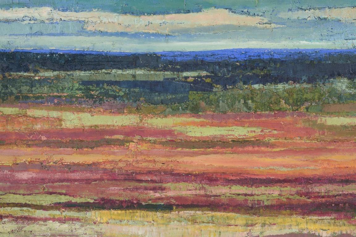 Moderne Ola Gerhardt, artiste suédoise répertoriée. Huile sur panneau. Paysage abstrait, années 1960/70 en vente