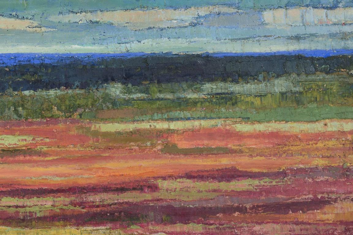 Suédois Ola Gerhardt, artiste suédoise répertoriée. Huile sur panneau. Paysage abstrait, années 1960/70 en vente