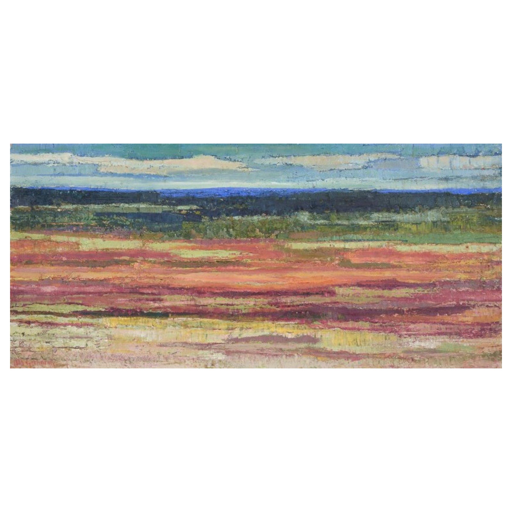Ola Gerhardt, eingetragene schwedische Künstlerin. Öl auf Platte. Abstrakte Landschaft, 1960er/70er Jahre