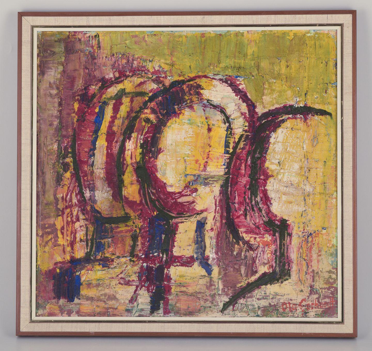 Gebrauchte Waren sind für US-Kunden von den Einfuhrzöllen befreit. 
Daher fallen für Ihren Kauf keine Einfuhrzölle an.

Ola Gerhardt (1929-2006), schwedischer Künstler.
Öl auf Holz.
Abstrakte Komposition mit Figuren
Koloristische Palette.