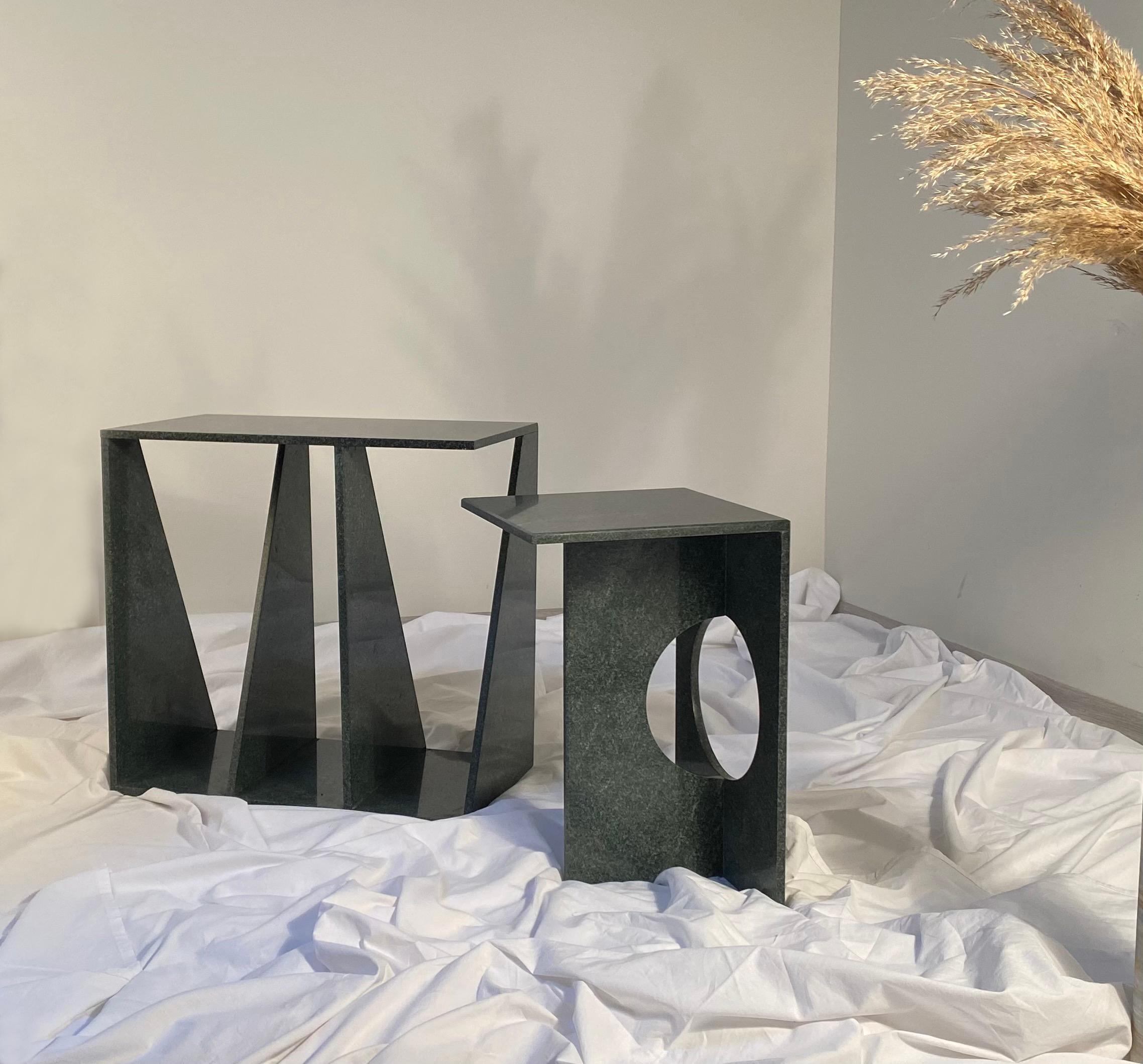 Modern Ola Side Table, Polished Green Diabase Stone, Studio Mohs For Sale