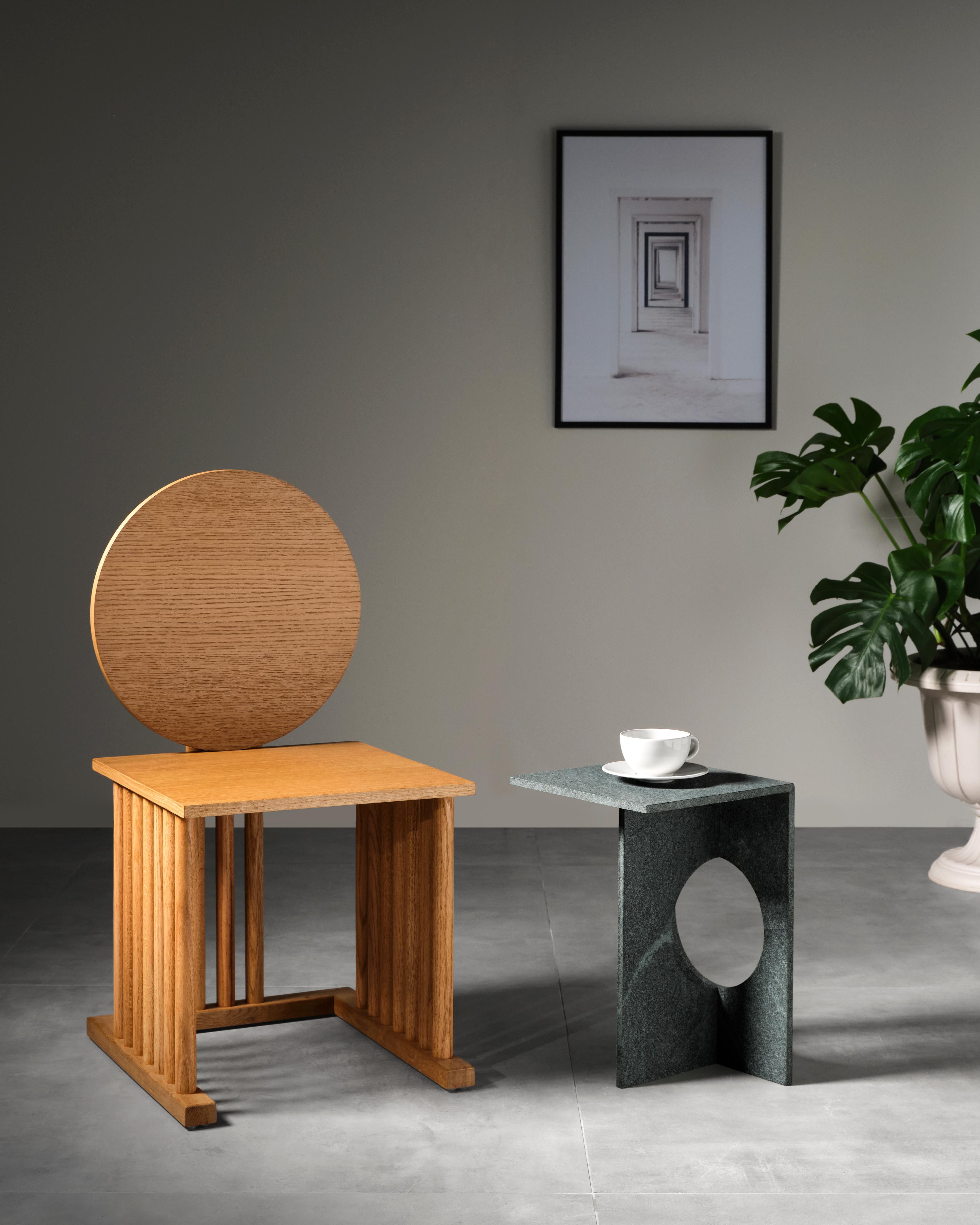 Modern Ola Side Table, Sandblasted Green Diabase Stone, Studio Mohs For Sale