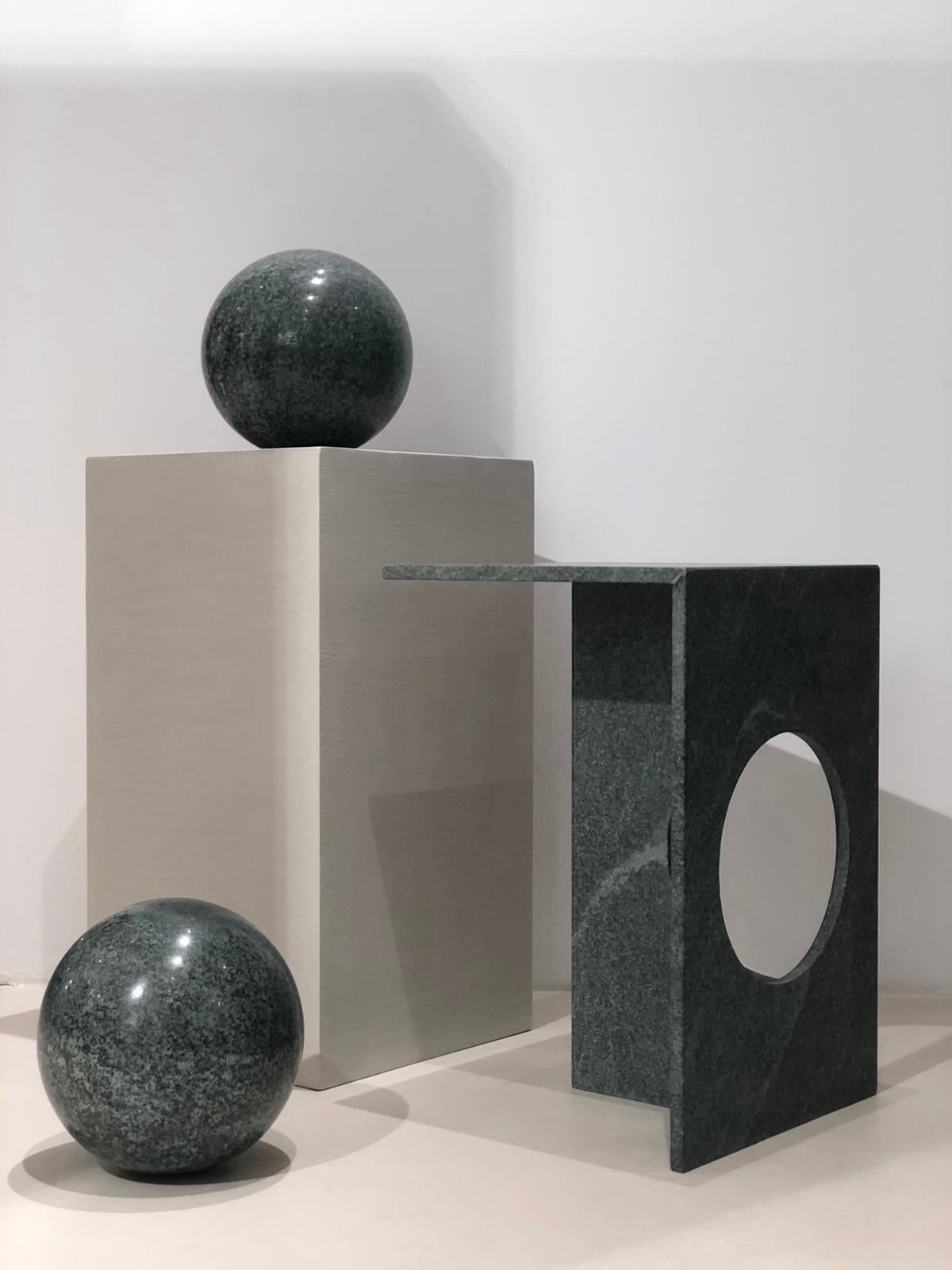 Contemporary Ola Side Table, Brushed Green Diabase Volcanic Stone, Studio Mohs For Sale