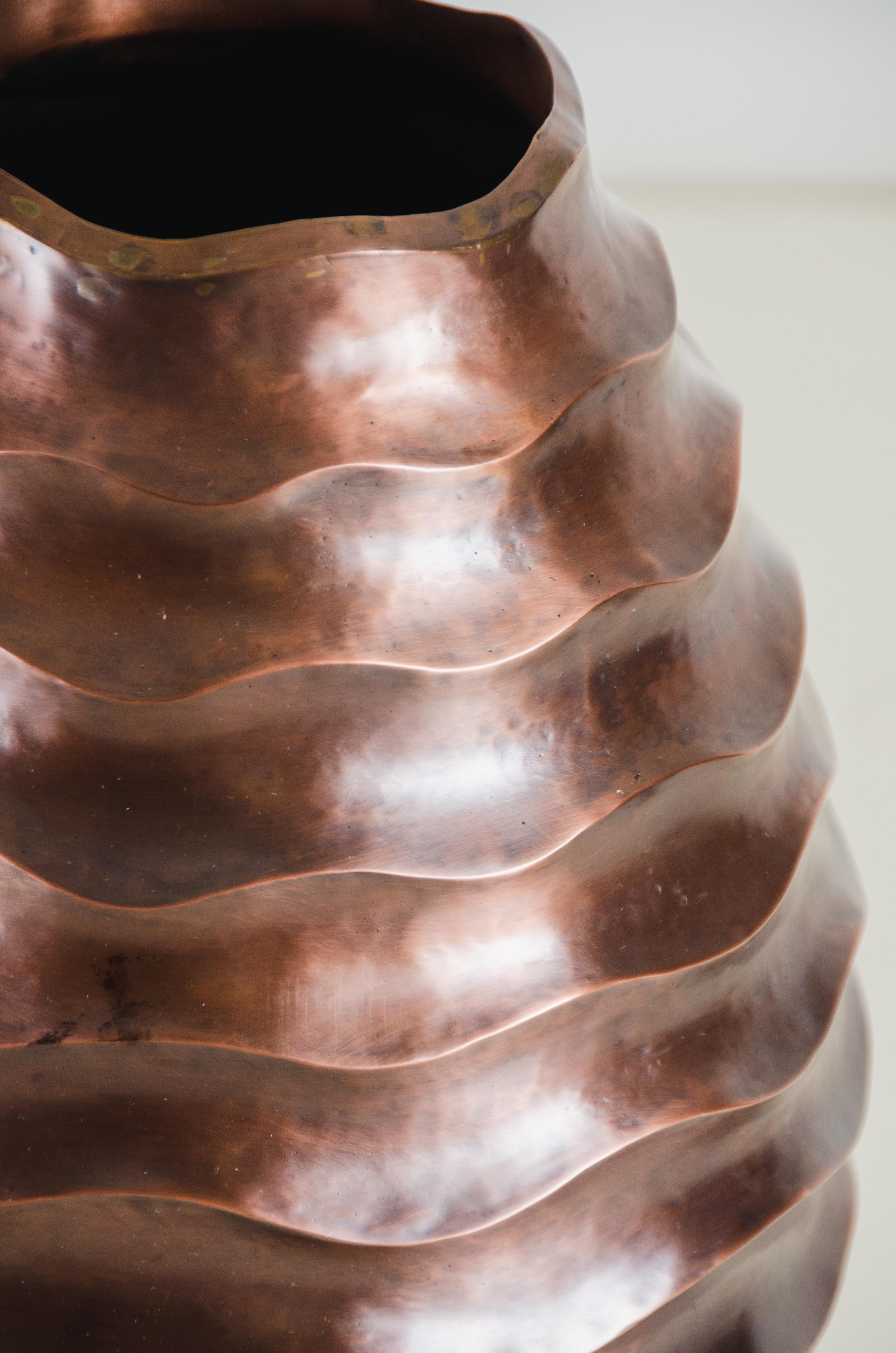 Repoussé Ola Vase, Antique Copper by Robert Kuo, Hand Repousse, Limited Edition For Sale