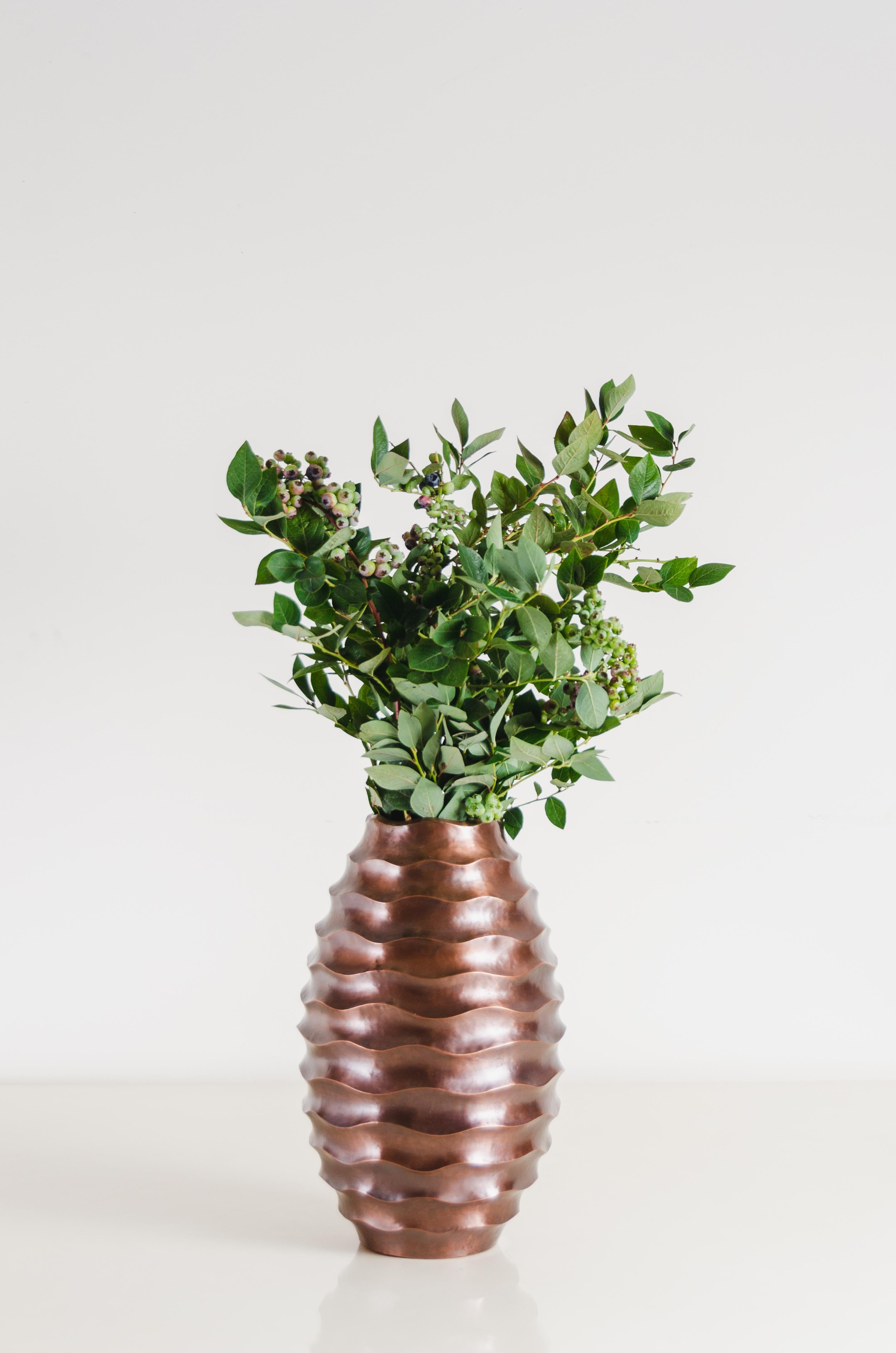 Ola Vase, Antique Copper by Robert Kuo, Hand Repousse, Limited Edition In New Condition For Sale In Los Angeles, CA