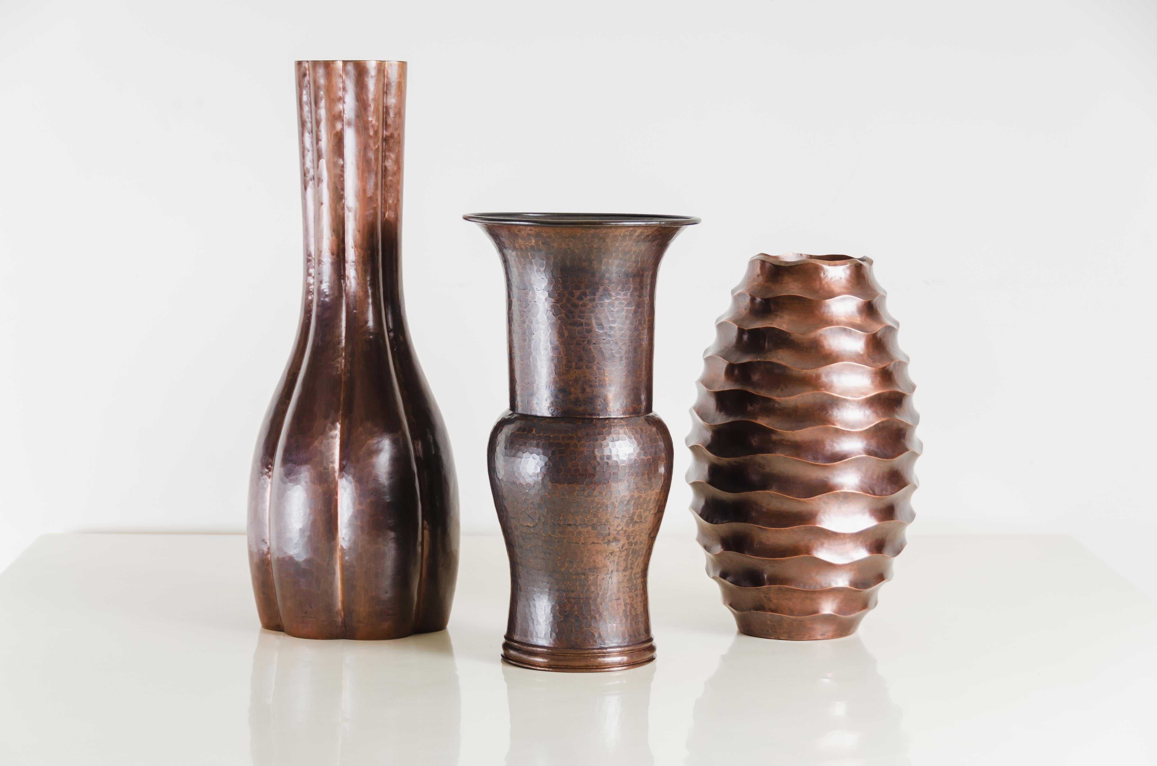 Contemporary Ola Vase, Antique Copper by Robert Kuo, Hand Repousse, Limited Edition For Sale