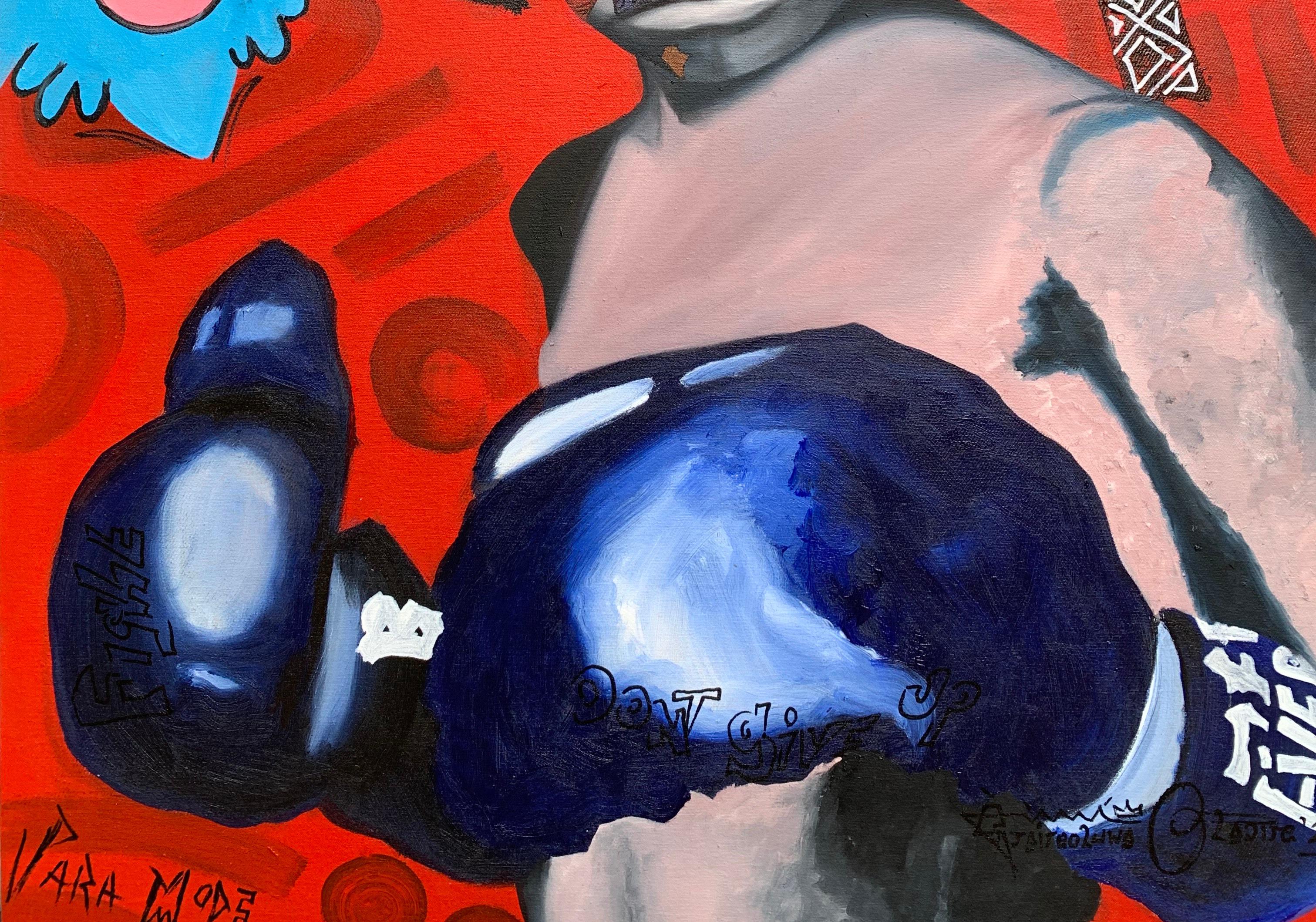 Everything Affects Everything 1 -21st Century, Contemporary, Figurative, Boxing - Black Portrait Painting by Oladire Araireoluwa