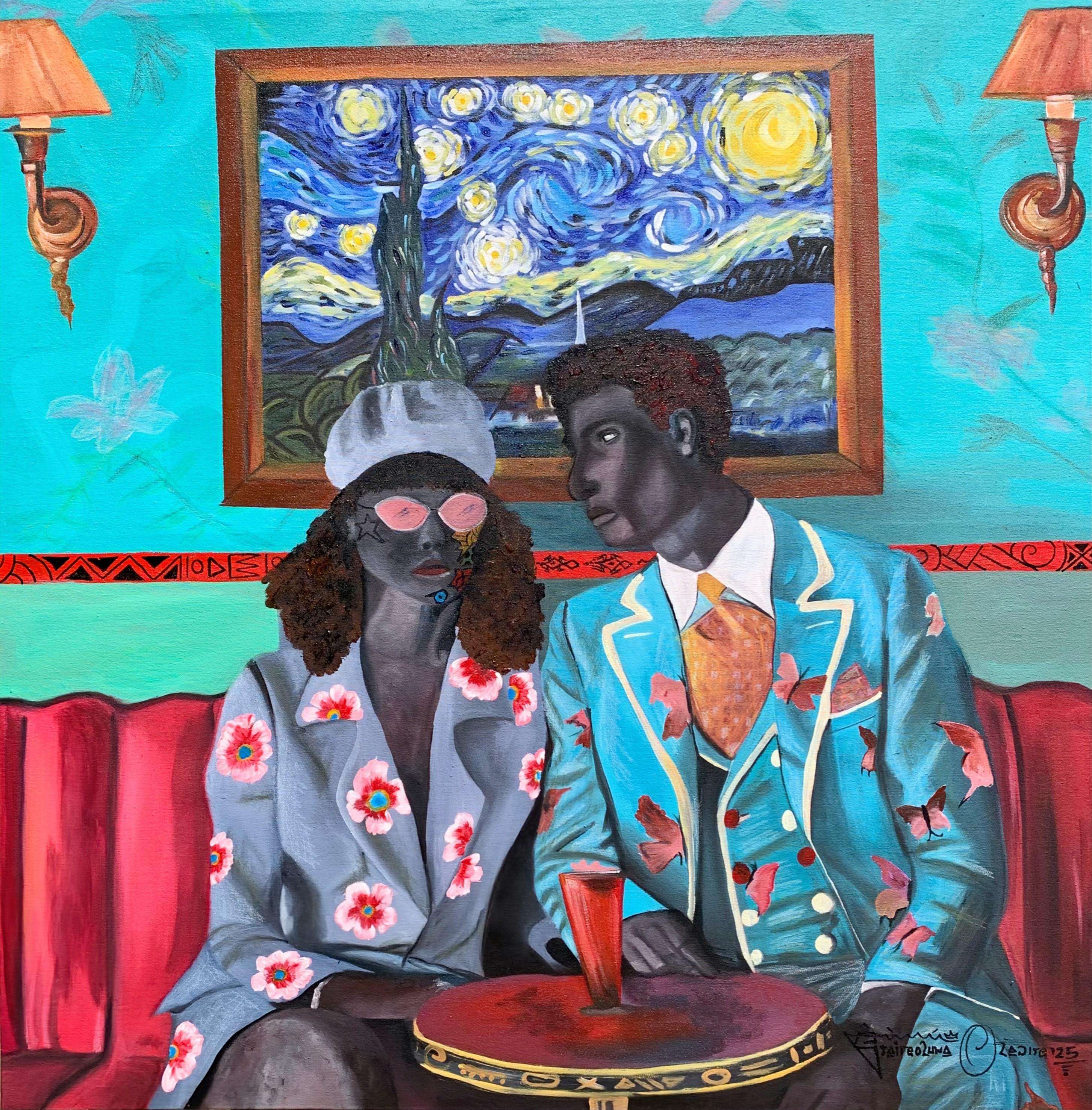 Figurative Painting Oladire Araireoluwa - My A Space - 21e siècle, Contemporain, Portrait figuratif, Mode, Couple