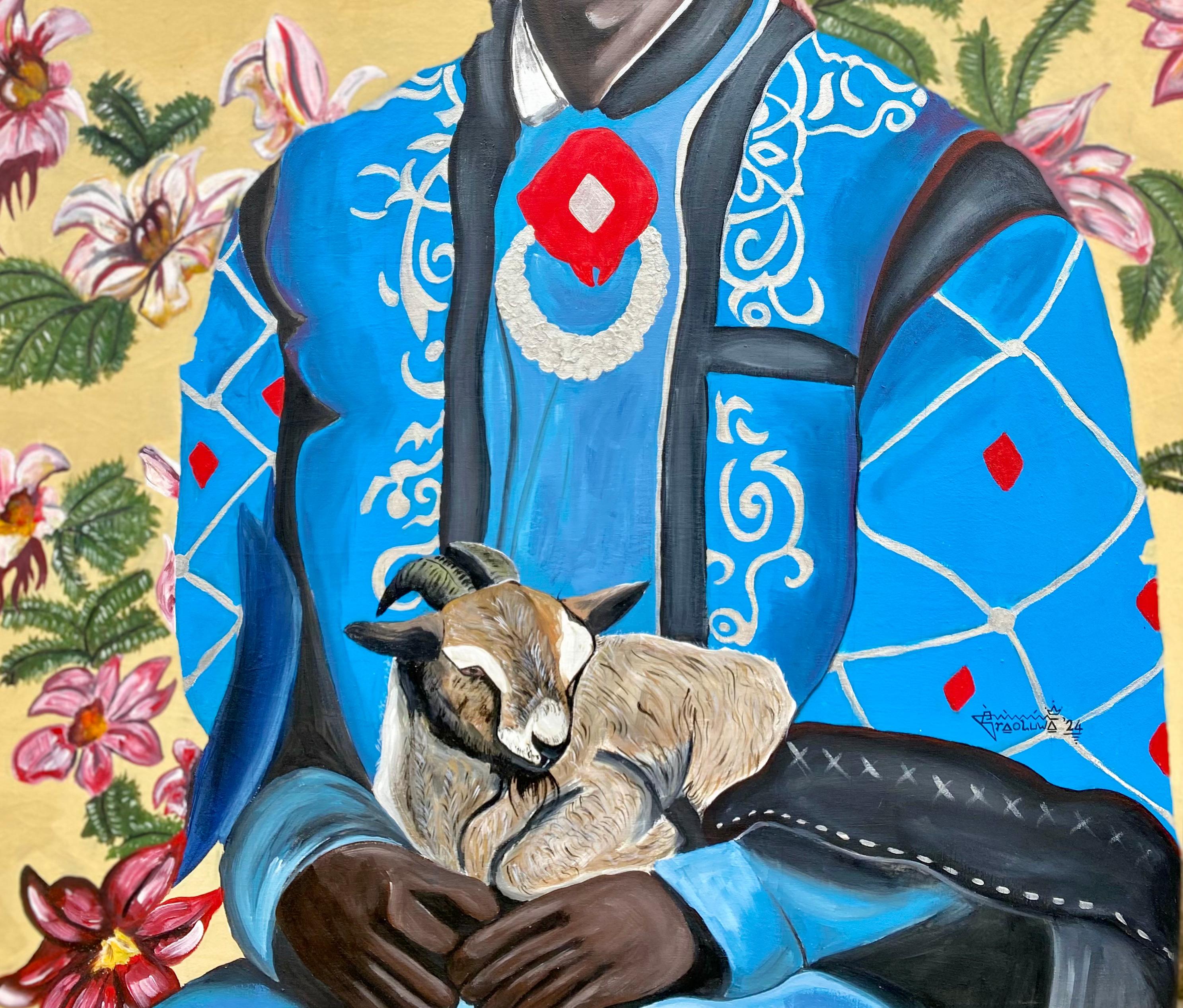 Chi sei? - 21° secolo, Contemporaneo, Ritratto figurativo, Moda, Uomo - Portrait Painting Beige di Oladire Araireoluwa